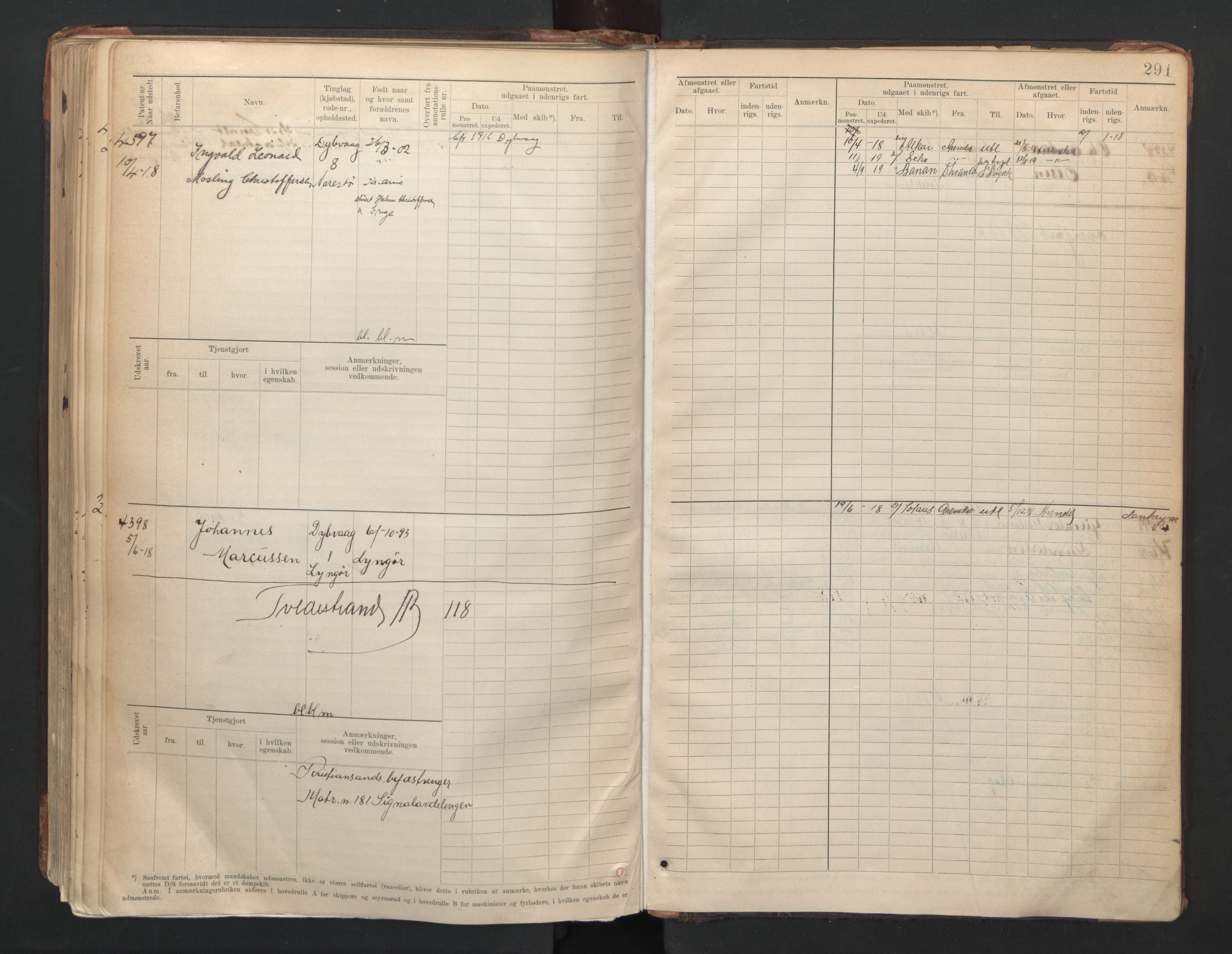 Tvedestrand mønstringskrets, AV/SAK-2031-0011/F/Fb/L0006: Hovedrulle A nr 3818-4409, R-7, 1905-1948, s. 296