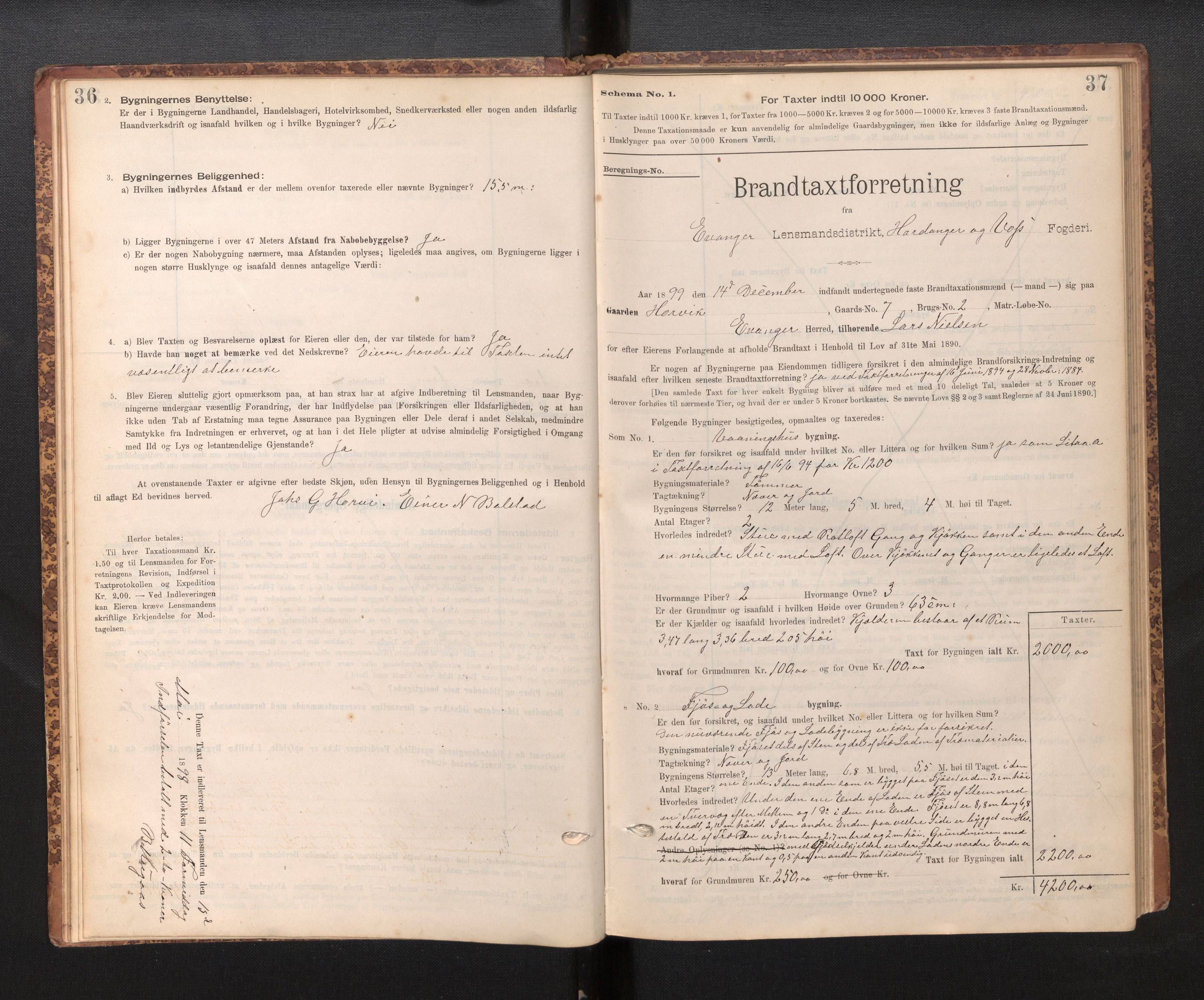 Lensmannen i Evanger, SAB/A-31701/0012/L0005: Branntakstprotokoll, skjematakst, 1895-1935, s. 36-37