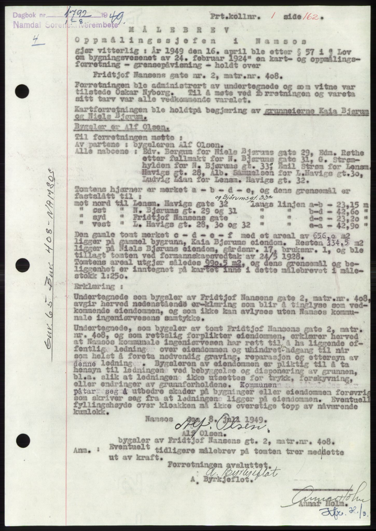 Namdal sorenskriveri, SAT/A-4133/1/2/2C: Pantebok nr. -, 1949-1949, Dagboknr: 1792/1949