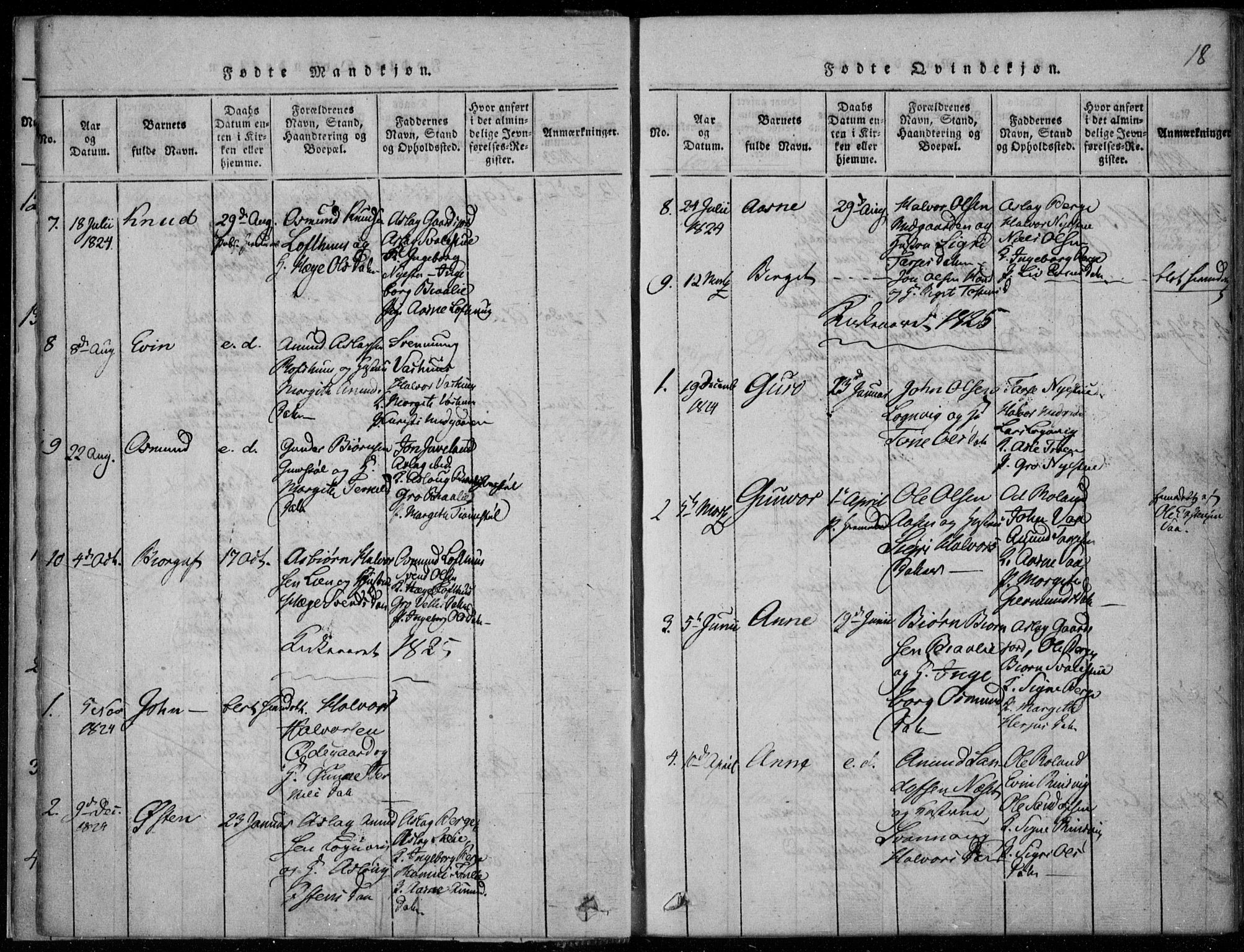 Rauland kirkebøker, AV/SAKO-A-292/F/Fa/L0001: Ministerialbok nr. I 1, 1814-1859, s. 18