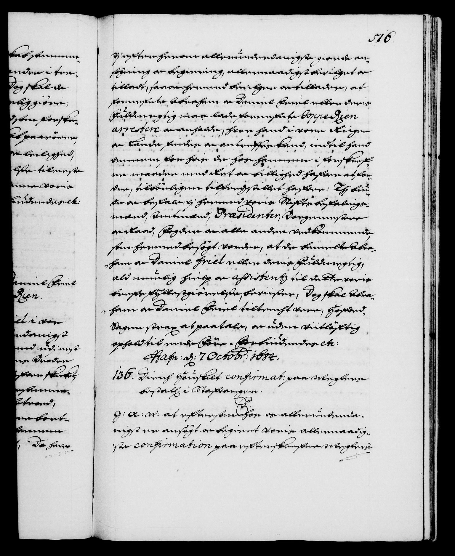 Danske Kanselli 1572-1799, RA/EA-3023/F/Fc/Fca/Fcaa/L0013: Norske registre (mikrofilm), 1681-1684, s. 516a