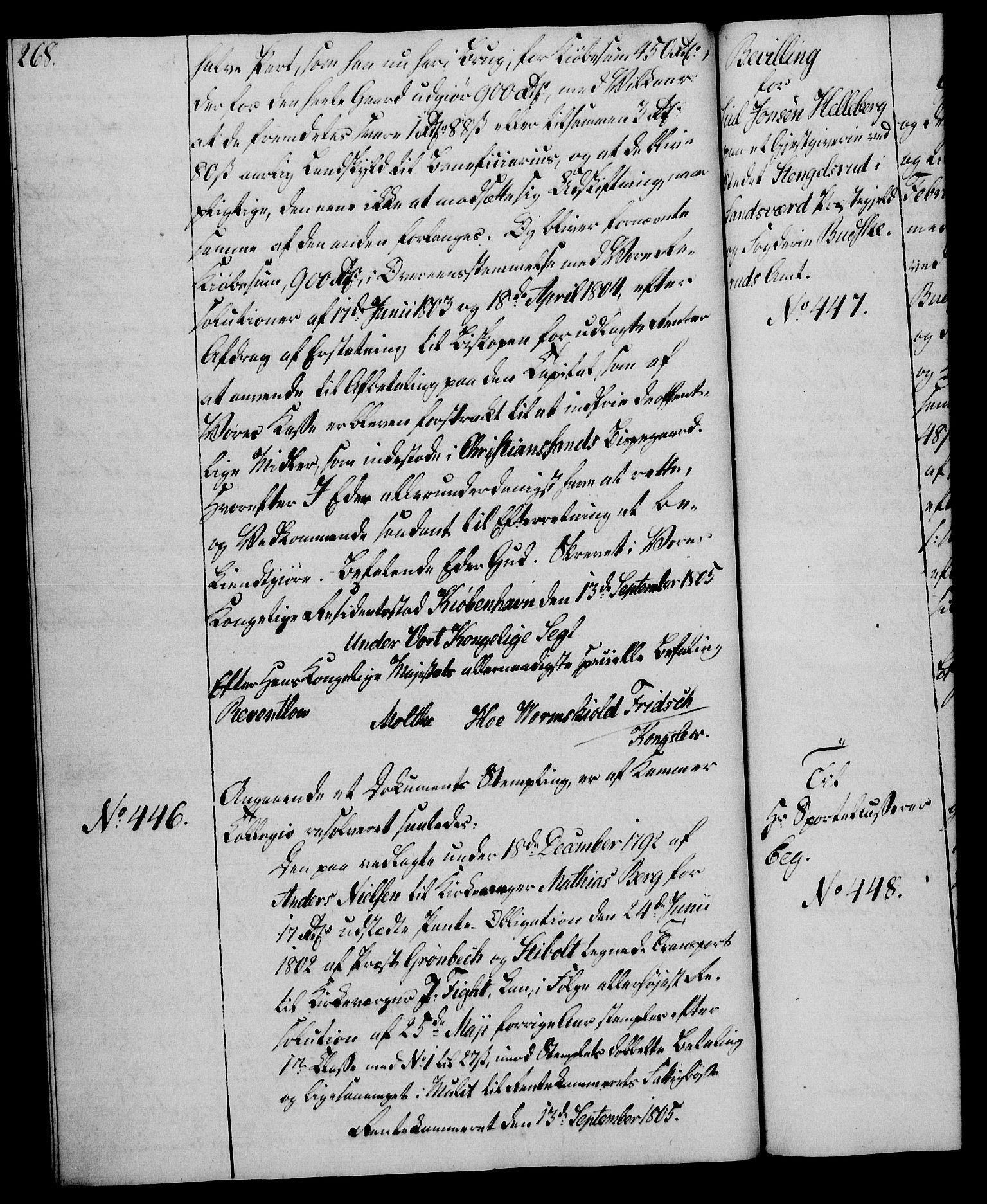 Rentekammeret, Kammerkanselliet, AV/RA-EA-3111/G/Gg/Gga/L0018: Norsk ekspedisjonsprotokoll med register (merket RK 53.18), 1804-1806, s. 268