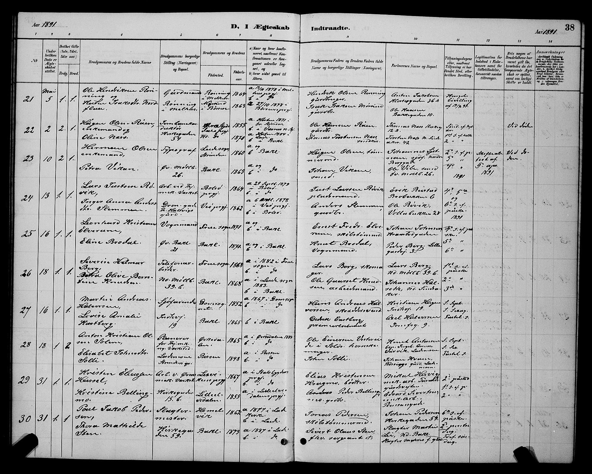 Ministerialprotokoller, klokkerbøker og fødselsregistre - Sør-Trøndelag, SAT/A-1456/604/L0223: Klokkerbok nr. 604C06, 1886-1897, s. 38