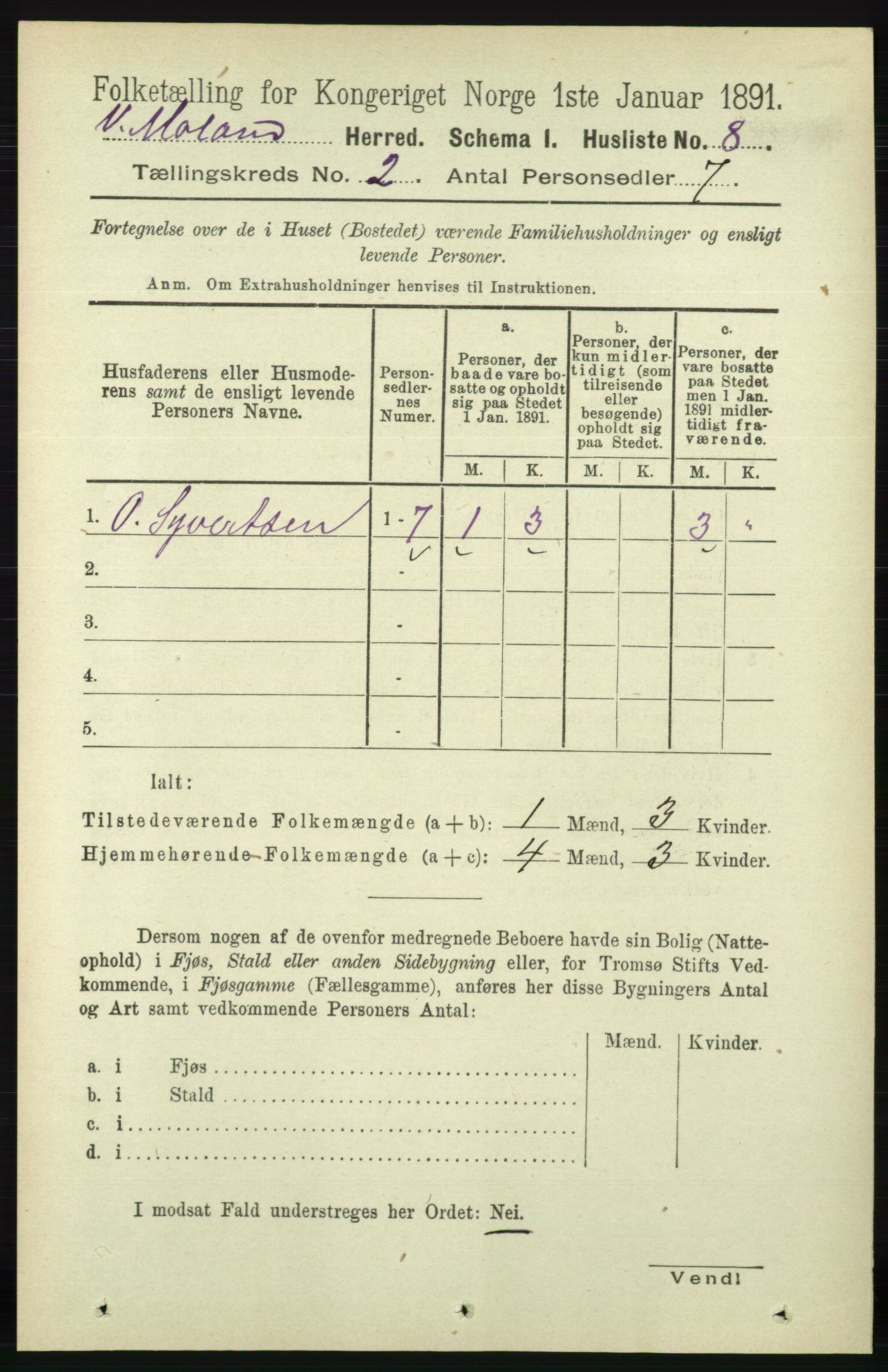 RA, Folketelling 1891 for 0926 Vestre Moland herred, 1891, s. 575