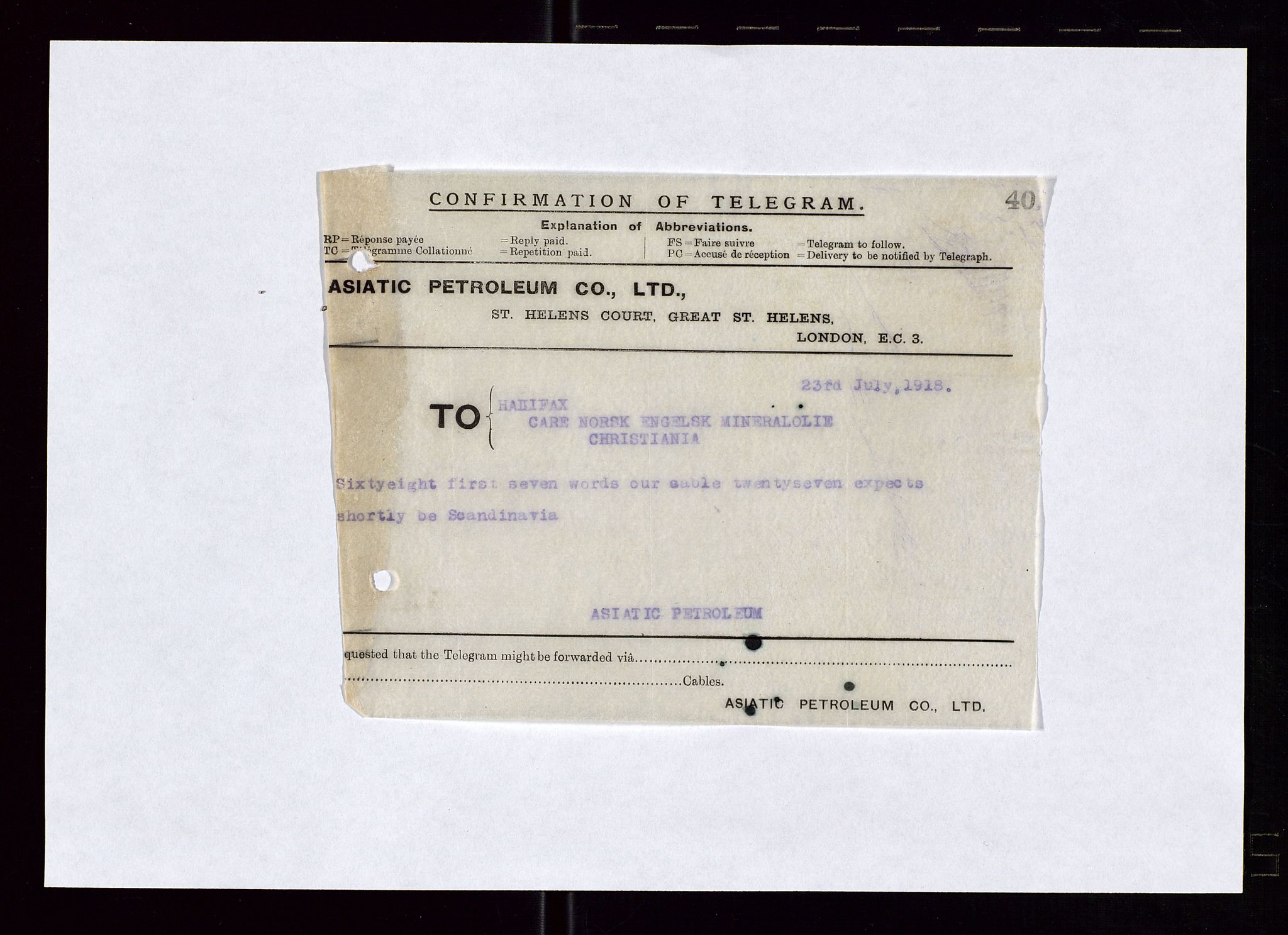 Pa 1521 - A/S Norske Shell, AV/SAST-A-101915/E/Ea/Eaa/L0005: Sjefskorrespondanse, 1918, s. 374