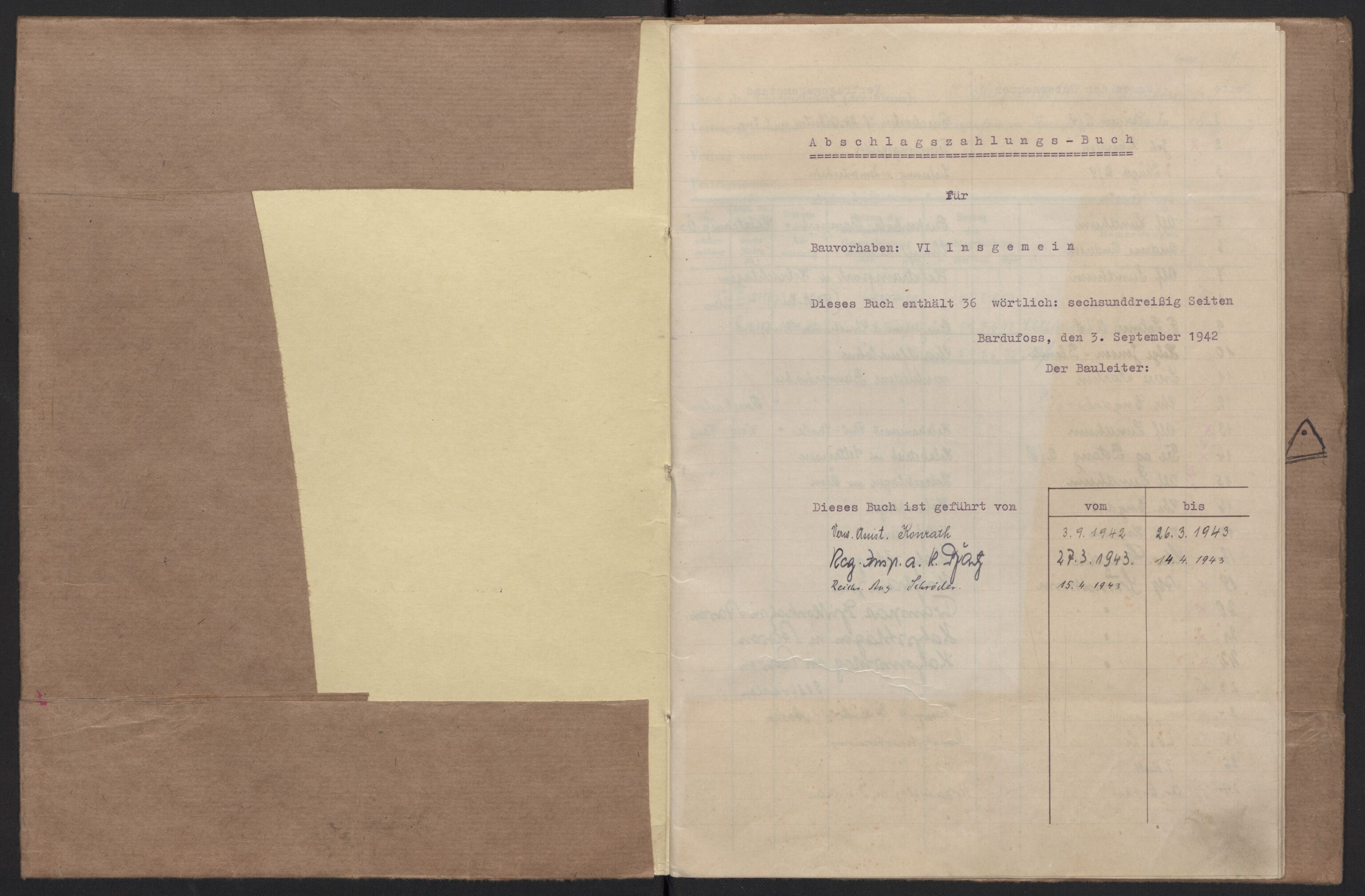 Tyske arkiver, Organisation Todt (OT), Einsatzgruppe Wiking, AV/RA-RAFA-2188/2/F/Fg/Fgb/L0005: Bltg. L.W. Bardufoss: Diverse regnskapsbøker, 1940