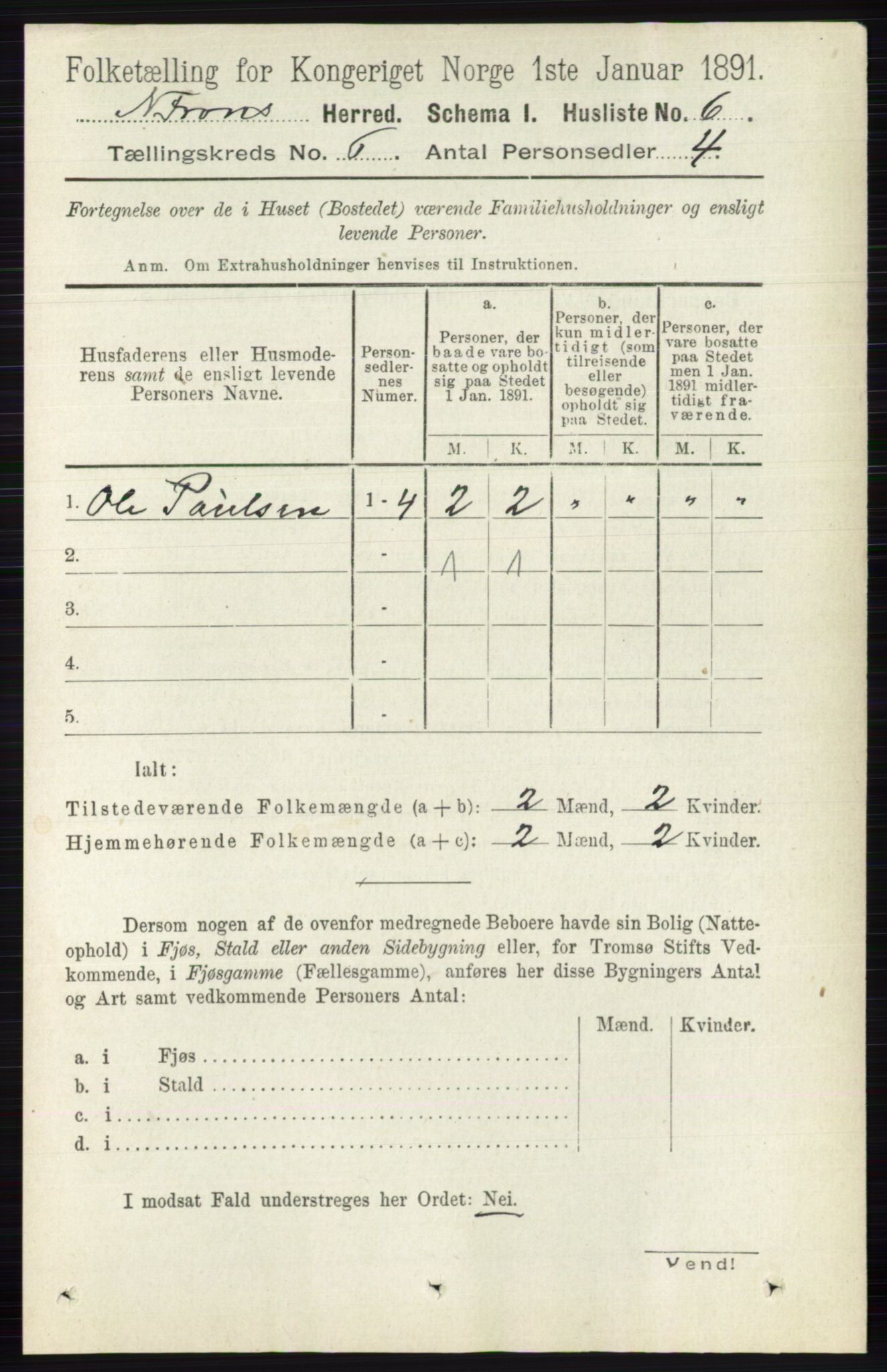 RA, Folketelling 1891 for 0518 Nord-Fron herred, 1891, s. 2171