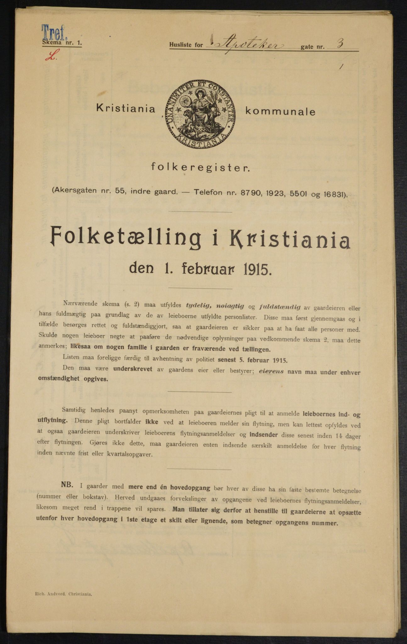 OBA, Kommunal folketelling 1.2.1915 for Kristiania, 1915, s. 1373
