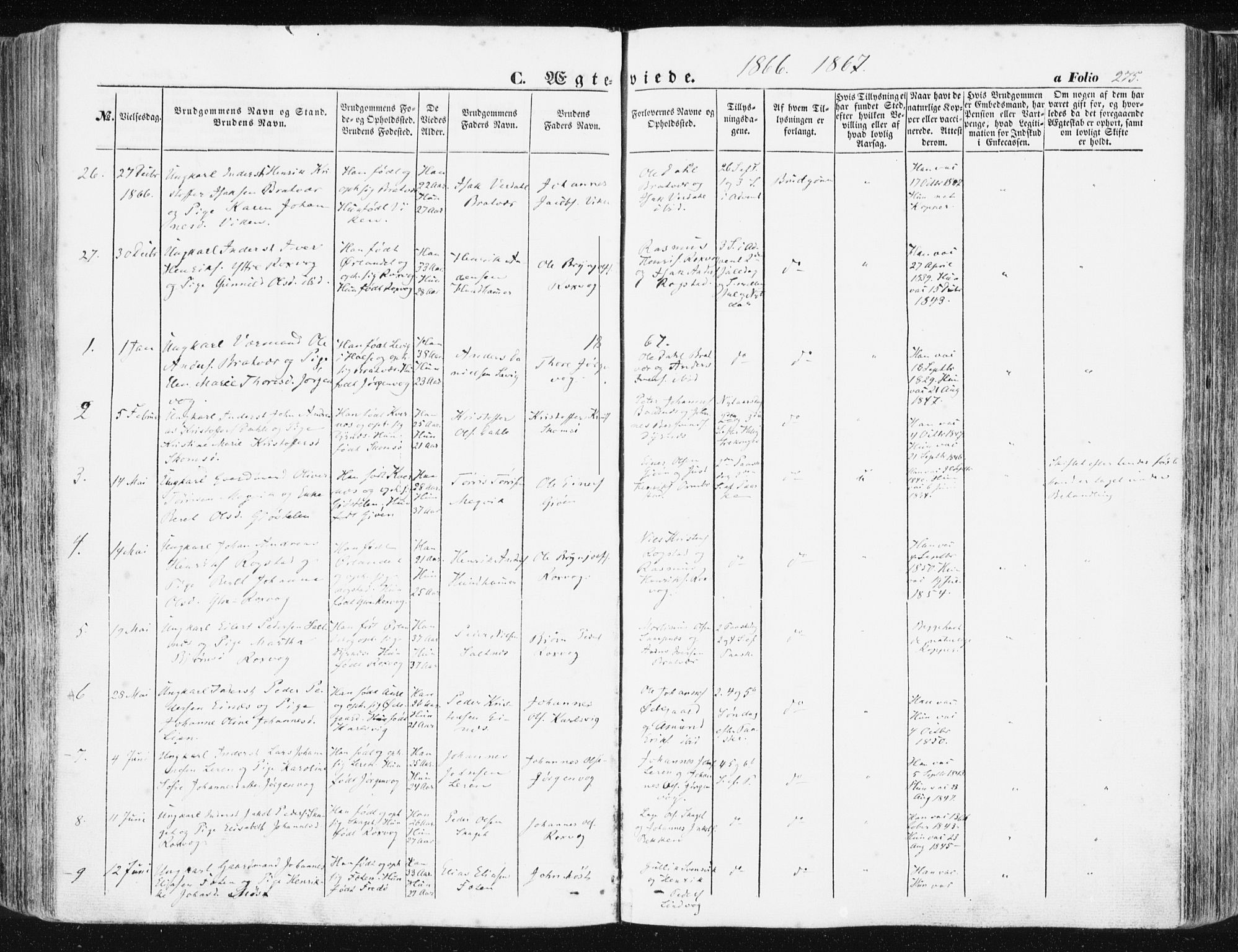 Ministerialprotokoller, klokkerbøker og fødselsregistre - Møre og Romsdal, SAT/A-1454/581/L0937: Ministerialbok nr. 581A05, 1853-1872, s. 275