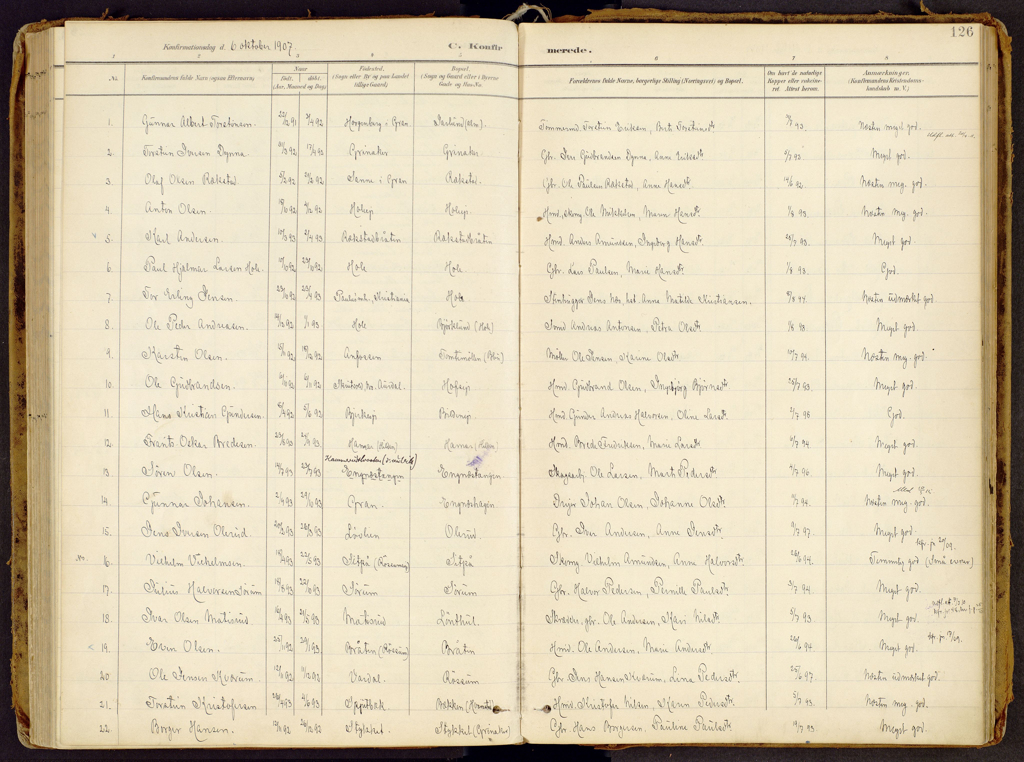 Brandbu prestekontor, SAH/PREST-114/H/Ha/Haa/L0002: Ministerialbok nr. 2, 1899-1914, s. 126
