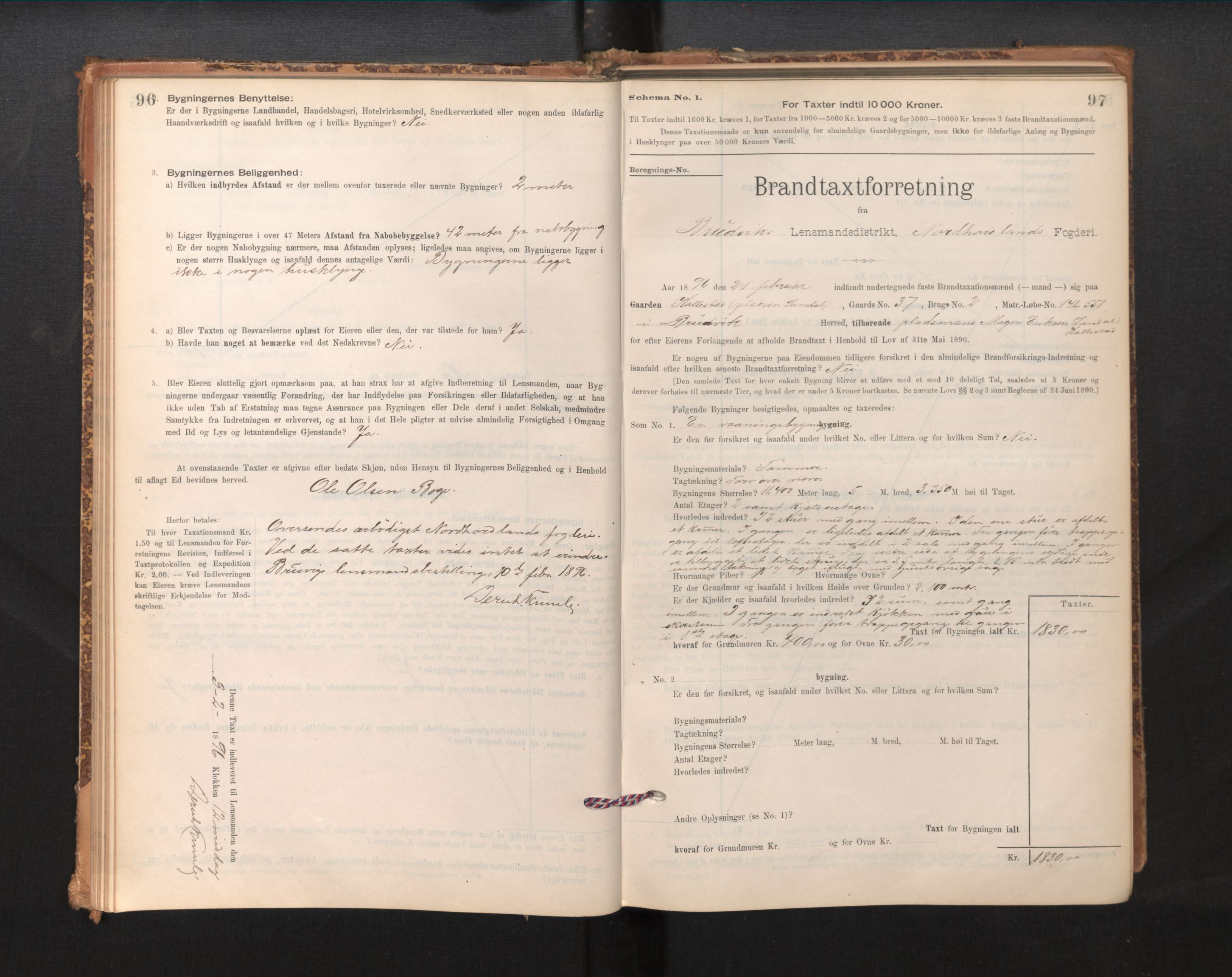 Lensmannen i Bruvik, SAB/A-31301/0012/L0006: Branntakstprotokoll, skjematakst, 1894-1906, s. 96-97