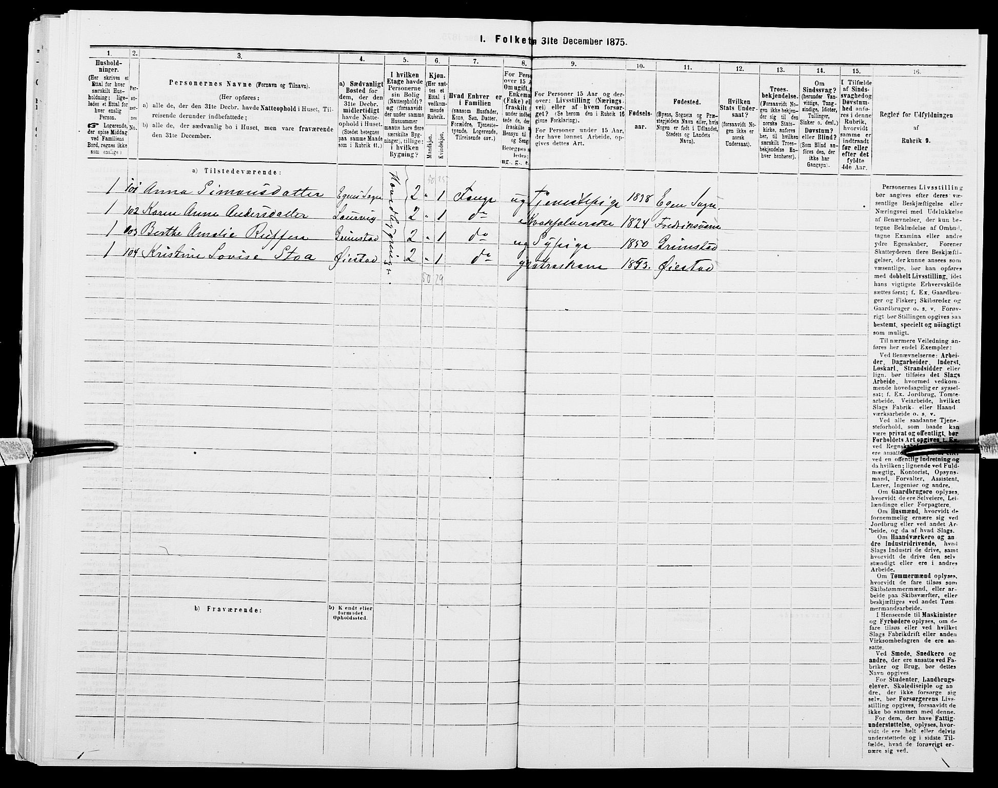 SAK, Folketelling 1875 for 1001P Kristiansand prestegjeld, 1875, s. 583