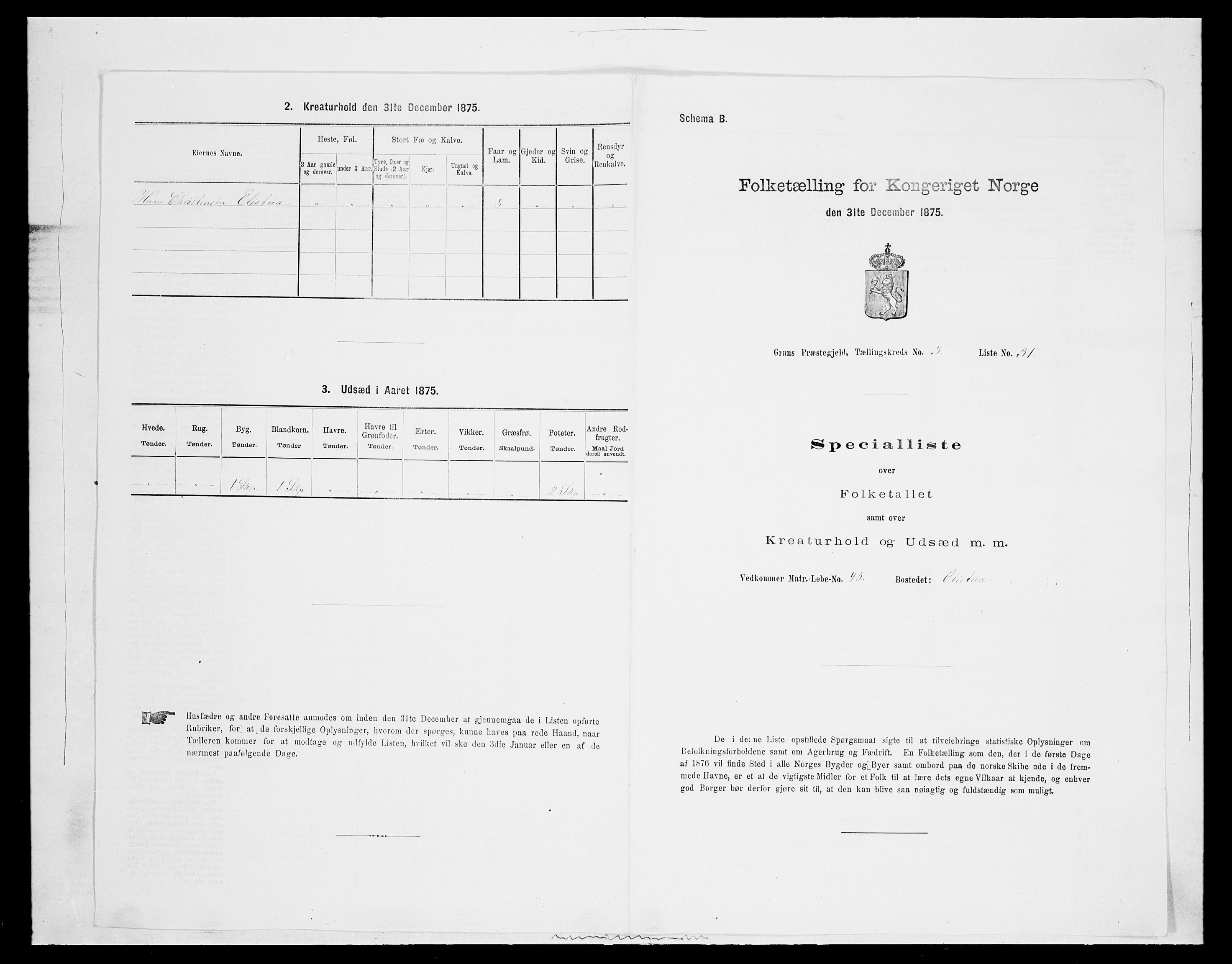 SAH, Folketelling 1875 for 0534P Gran prestegjeld, 1875, s. 436