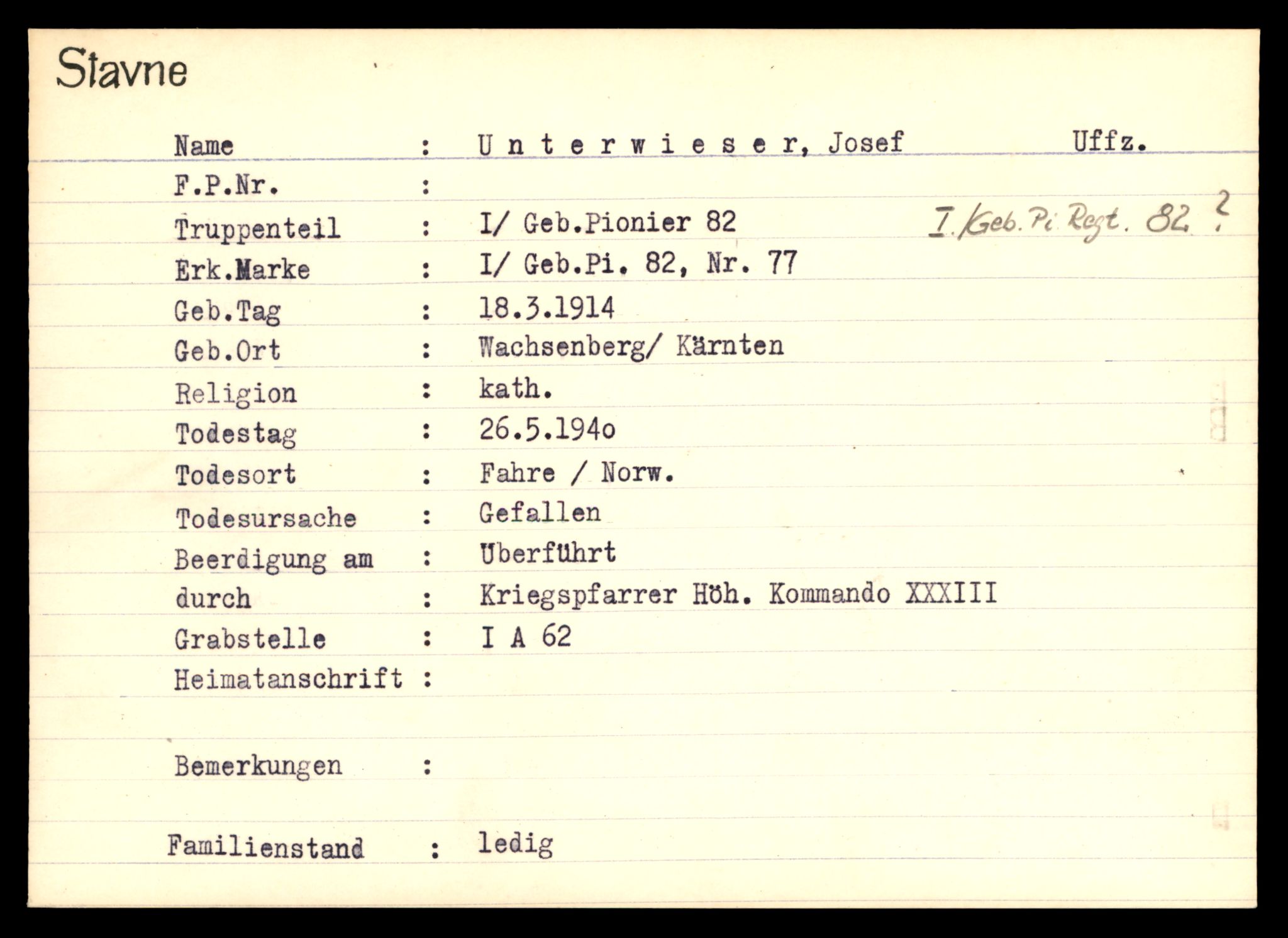 Distriktskontoret for krigsgraver, SAT/A-5030/E/L0003: Kasett/kartotek over tysk Krigskirkegård Stavne, 1945, s. 1429