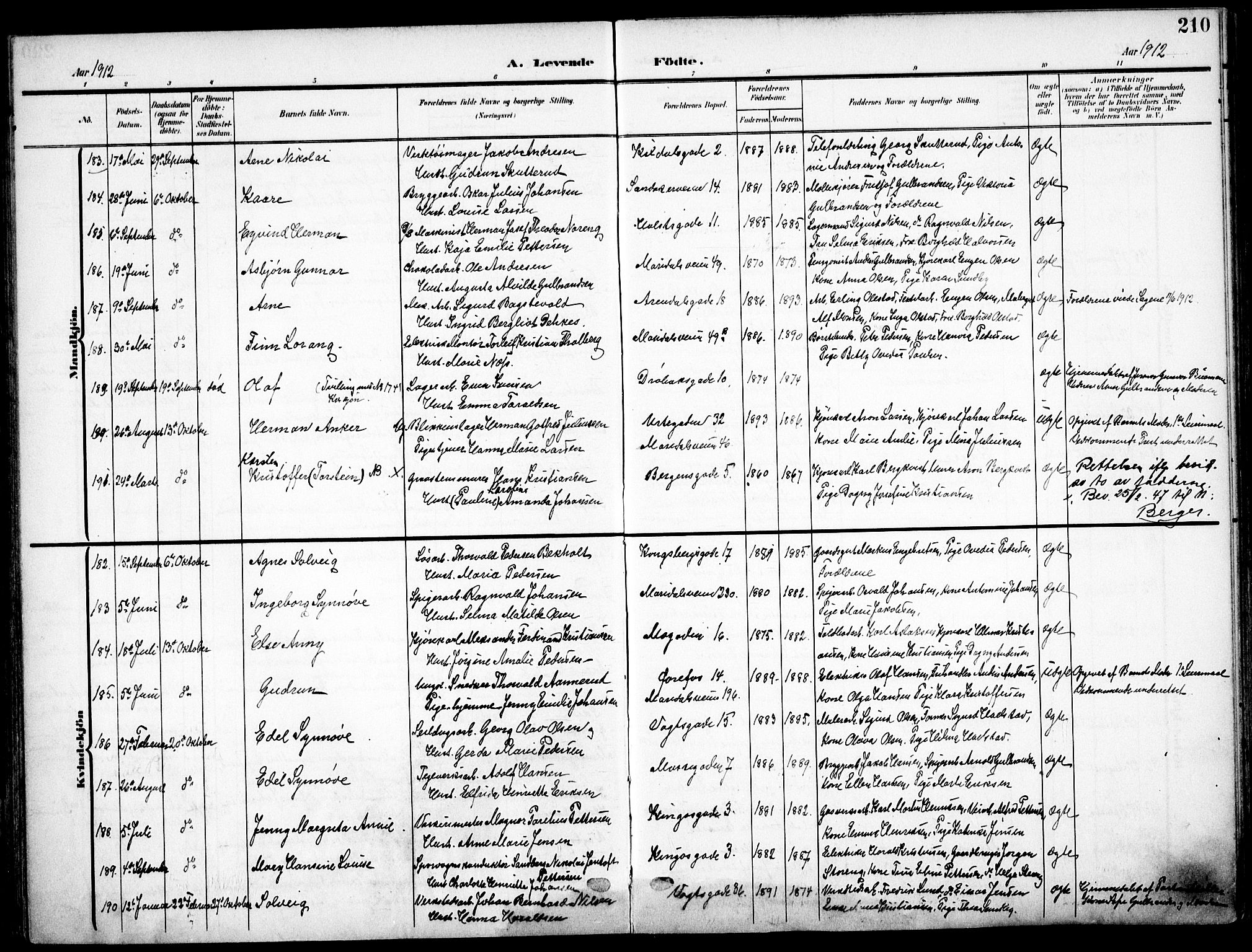 Sagene prestekontor Kirkebøker, AV/SAO-A-10796/F/L0007: Ministerialbok nr. 7, 1905-1915, s. 210