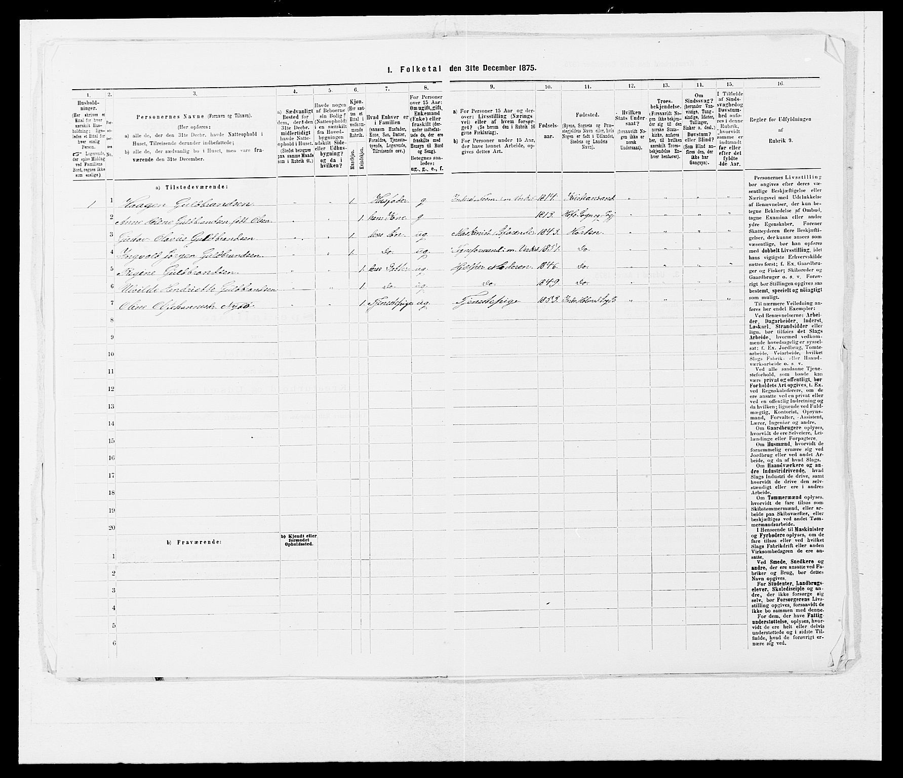 SAB, Folketelling 1875 for 1280P Årstad prestegjeld, 1875, s. 20