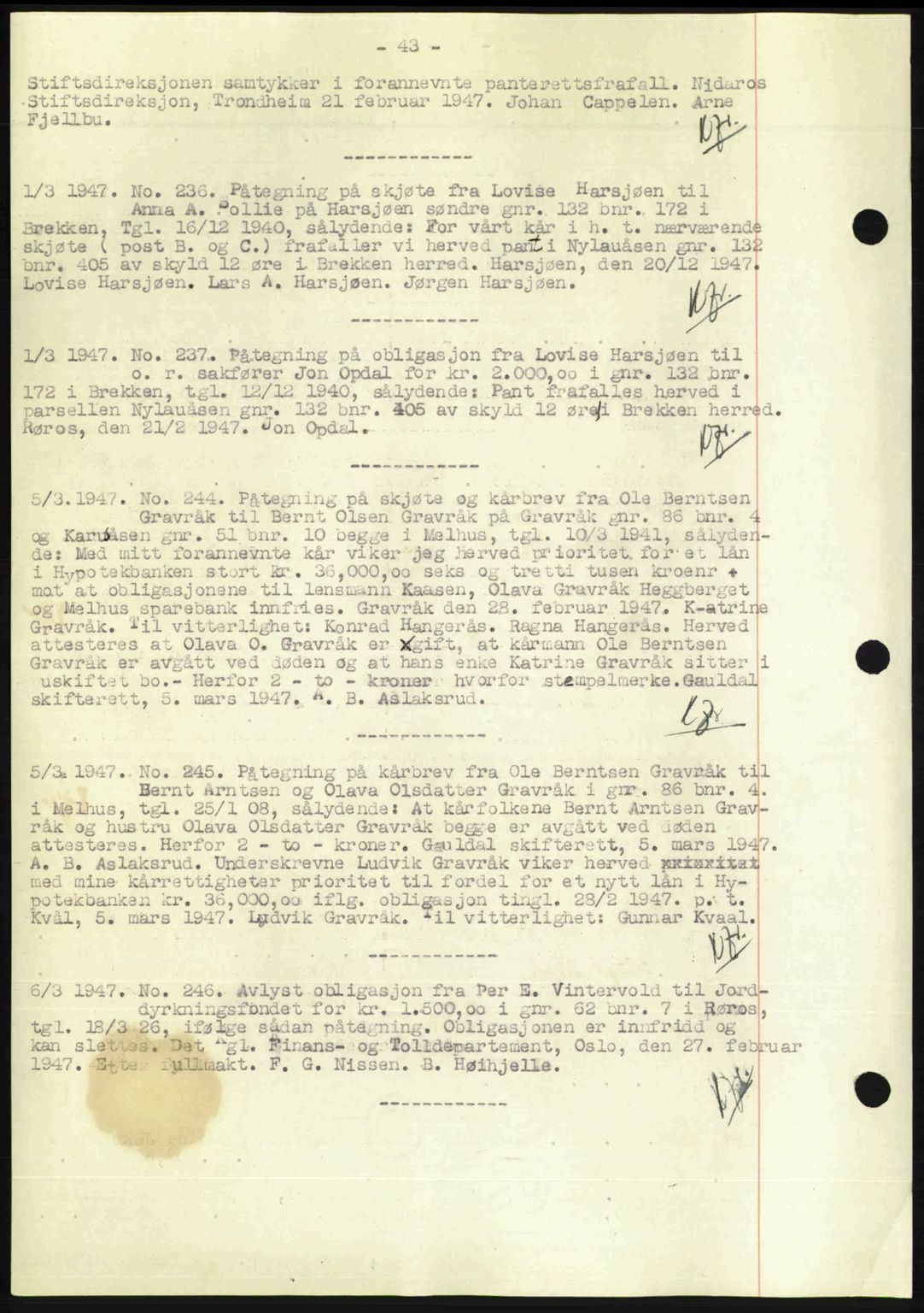 Gauldal sorenskriveri, SAT/A-0014/1/2/2C: Pantebok nr. A3, 1947-1947, Dagboknr: 236/1947