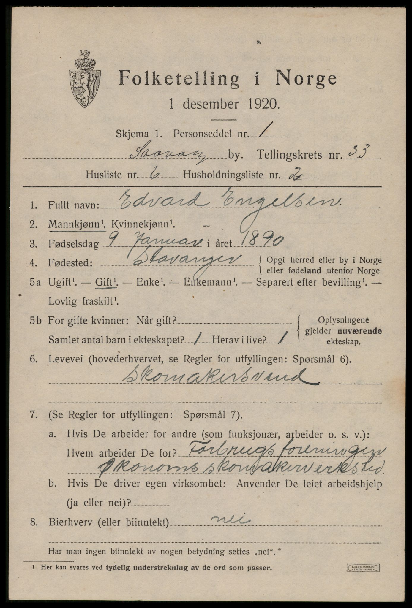 SAST, Folketelling 1920 for 1103 Stavanger kjøpstad, 1920, s. 90780