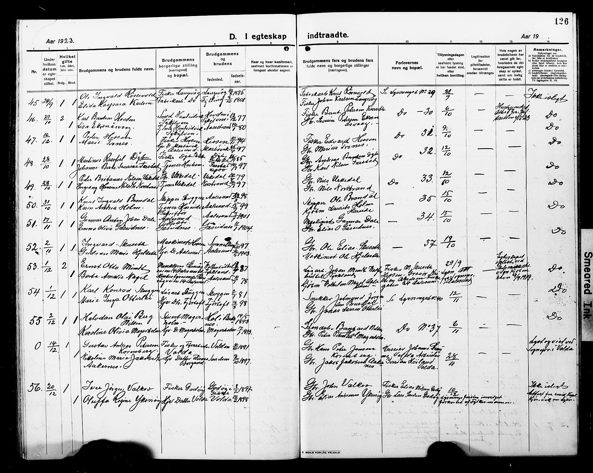 Ministerialprotokoller, klokkerbøker og fødselsregistre - Møre og Romsdal, AV/SAT-A-1454/528/L0434: Klokkerbok nr. 528C15, 1919-1927, s. 126