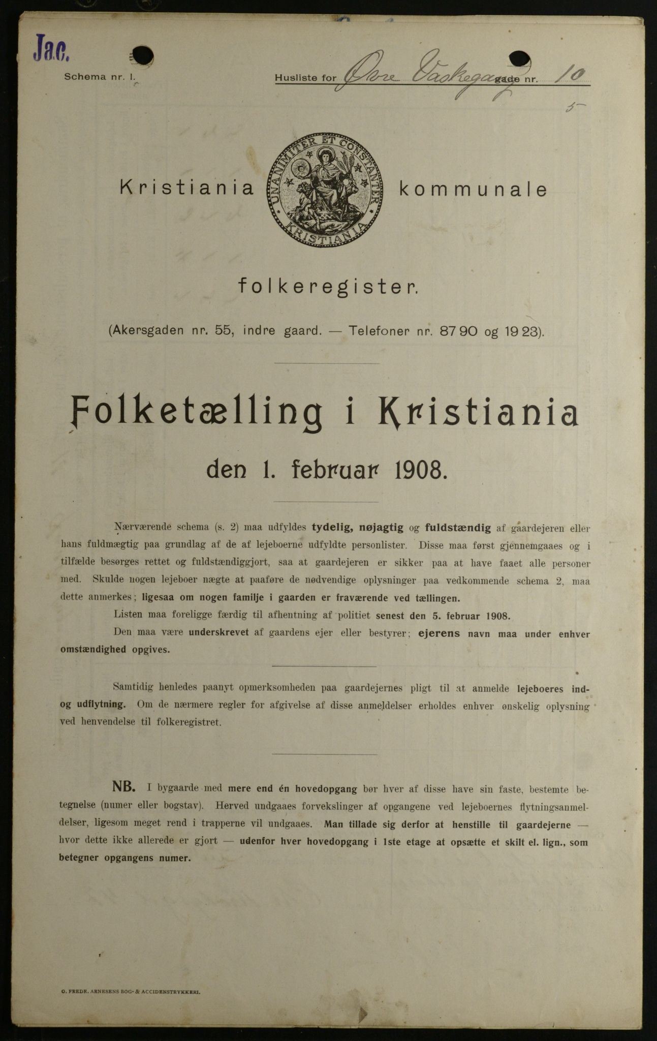 OBA, Kommunal folketelling 1.2.1908 for Kristiania kjøpstad, 1908, s. 116789