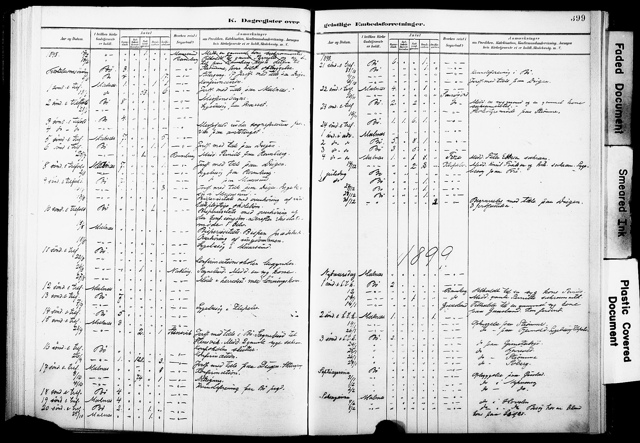 Ministerialprotokoller, klokkerbøker og fødselsregistre - Nordland, AV/SAT-A-1459/891/L1305: Ministerialbok nr. 891A10, 1895-1921, s. 399