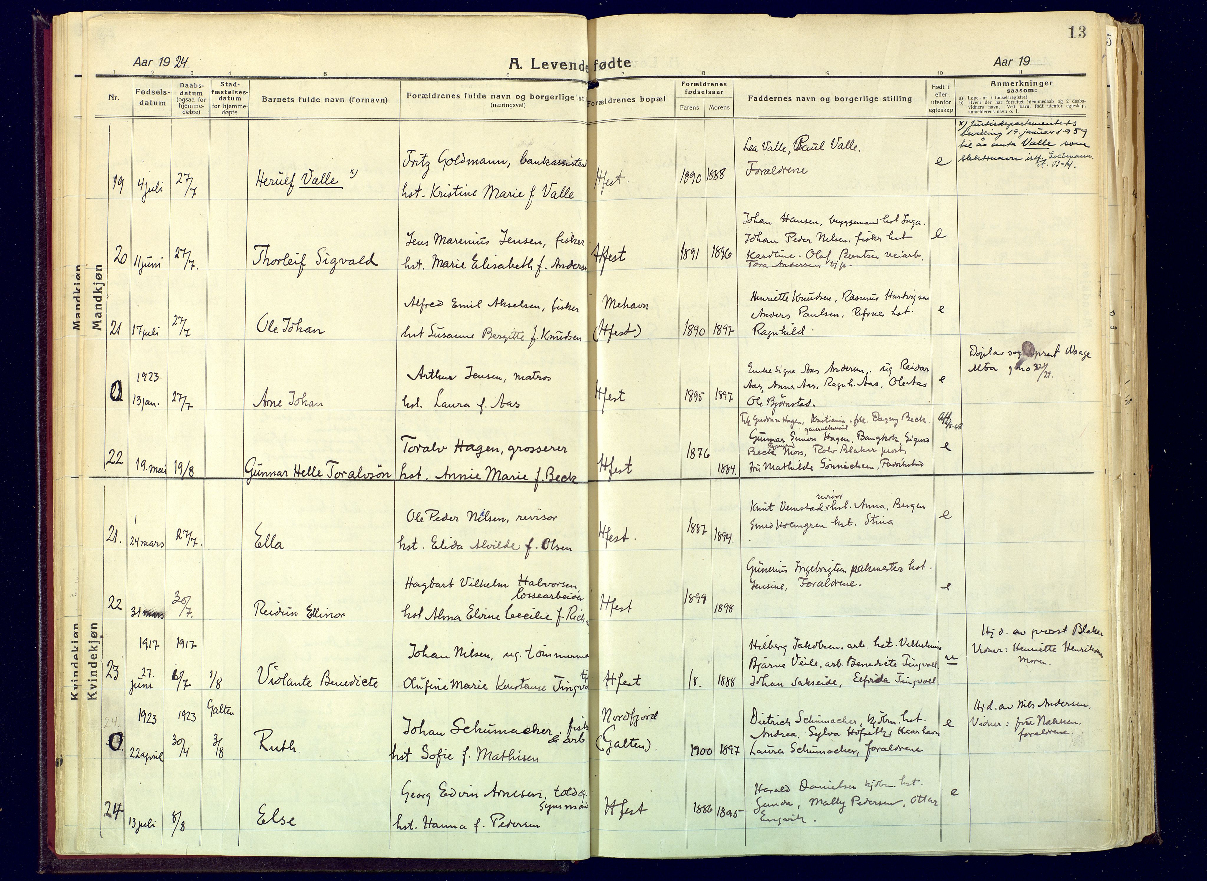 Hammerfest sokneprestkontor, AV/SATØ-S-1347/H/Ha/L0017.kirke: Ministerialbok nr. 17, 1923-1933, s. 13