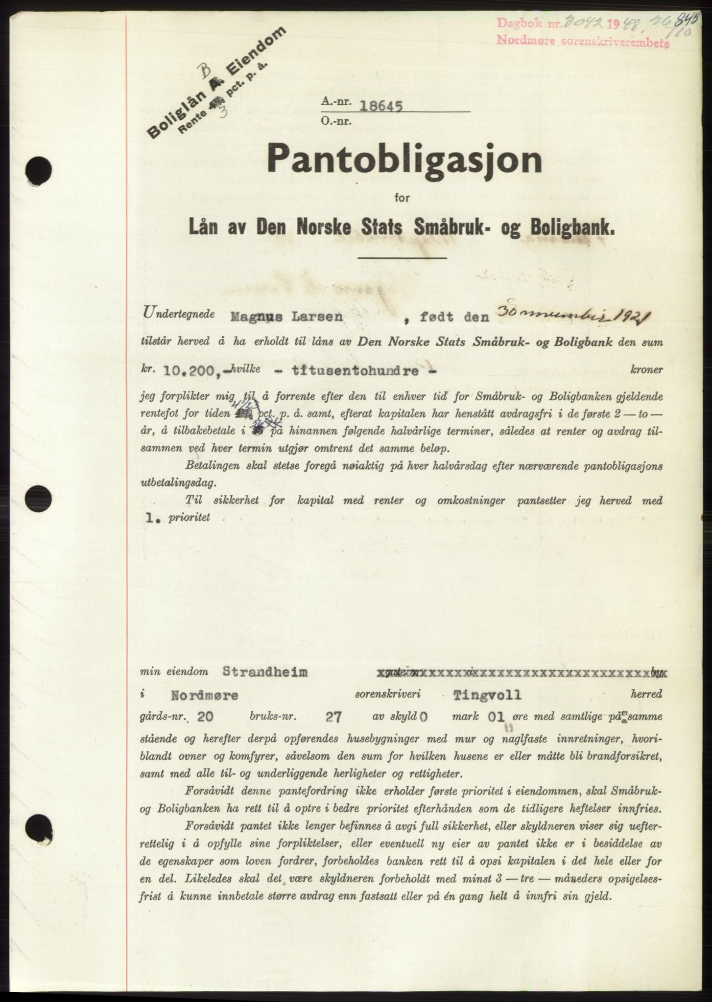 Nordmøre sorenskriveri, SAT/A-4132/1/2/2Ca: Pantebok nr. B99, 1948-1948, Dagboknr: 3042/1948