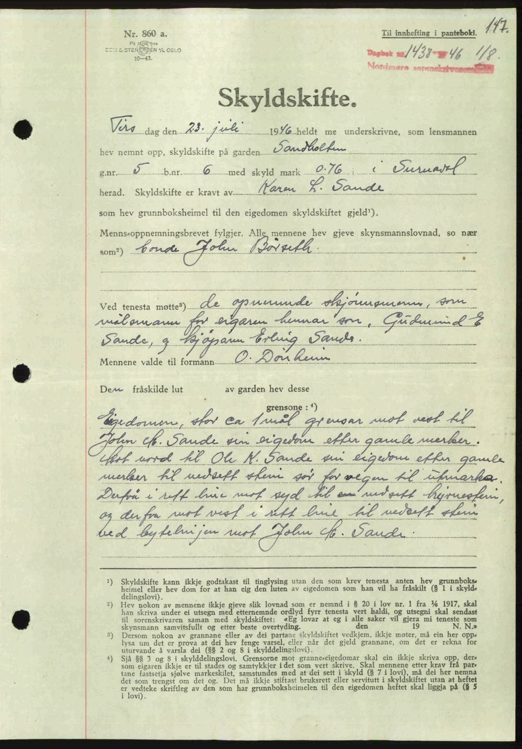 Nordmøre sorenskriveri, AV/SAT-A-4132/1/2/2Ca: Pantebok nr. A102, 1946-1946, Dagboknr: 1438/1946