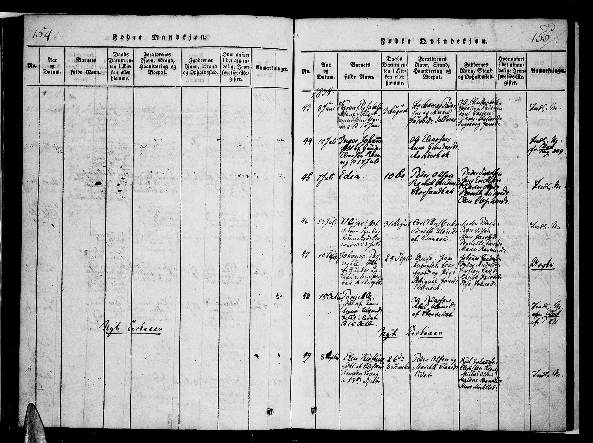 Ministerialprotokoller, klokkerbøker og fødselsregistre - Nordland, AV/SAT-A-1459/853/L0768: Ministerialbok nr. 853A07, 1821-1836, s. 154-155