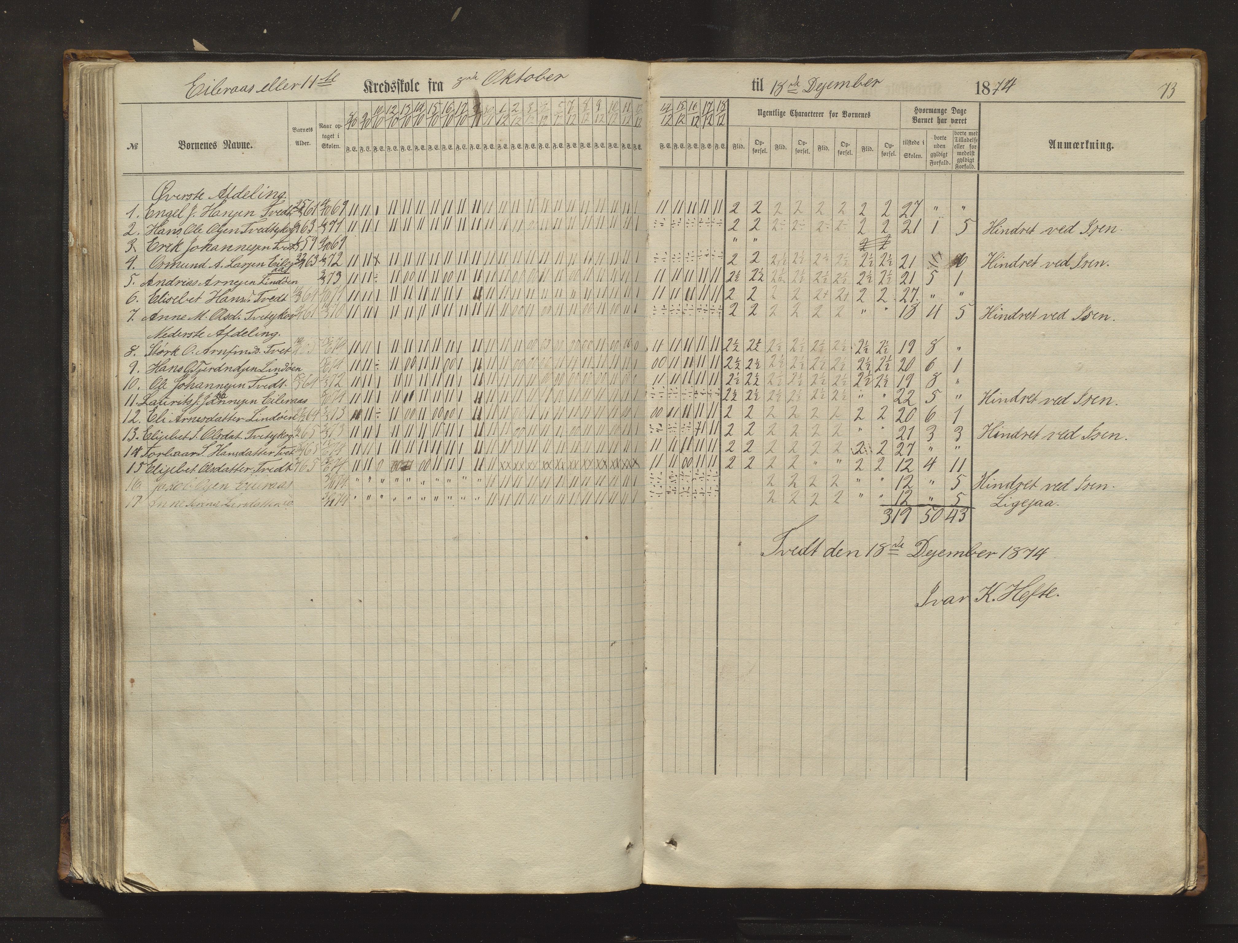 Sveio kommune. Barneskulane, IKAH/1216-231/F/Fa/L0017: Skuleprotokoll for Eilerås, Våge, Nordre Våge og Eilerås krinsskular, 1862-1874, s. 73