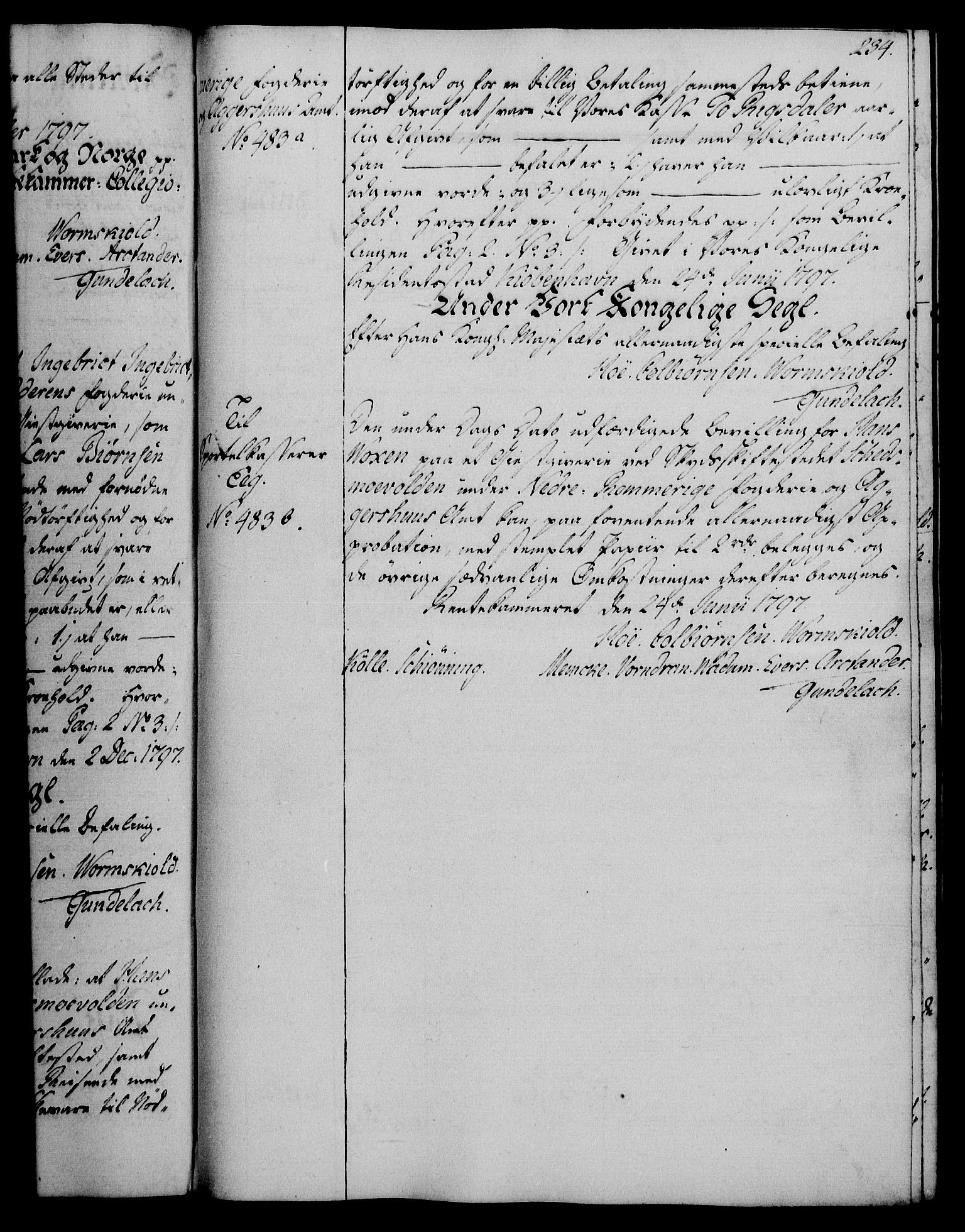 Rentekammeret, Kammerkanselliet, RA/EA-3111/G/Gg/Gga/L0016: Norsk ekspedisjonsprotokoll med register (merket RK 53.16), 1794-1800, s. 234