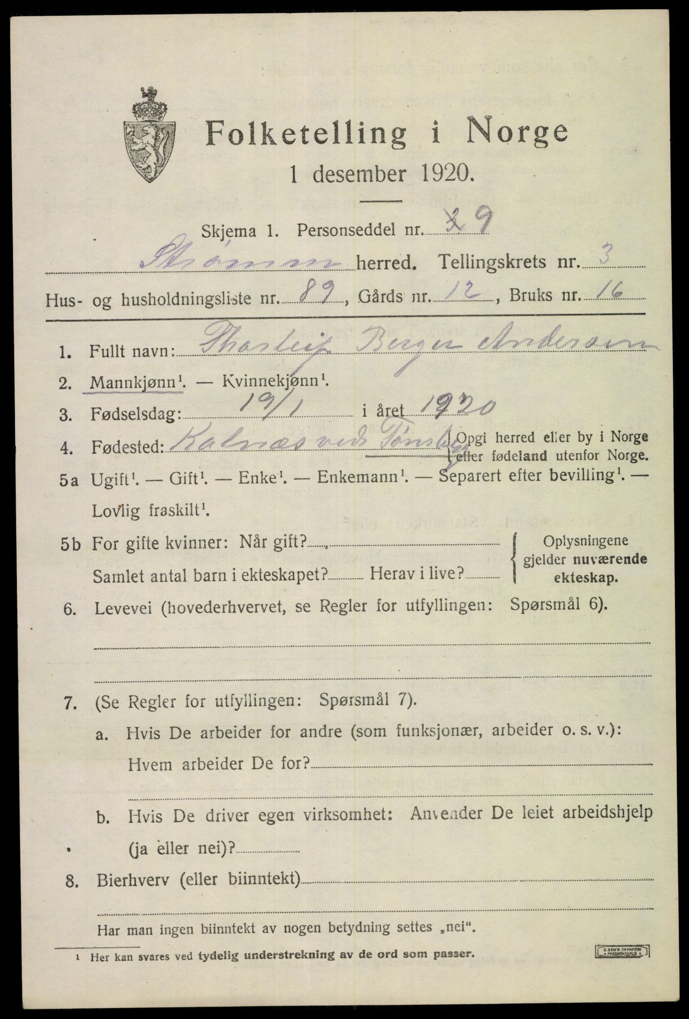SAKO, Folketelling 1920 for 0711 Strømm herred, 1920, s. 2957