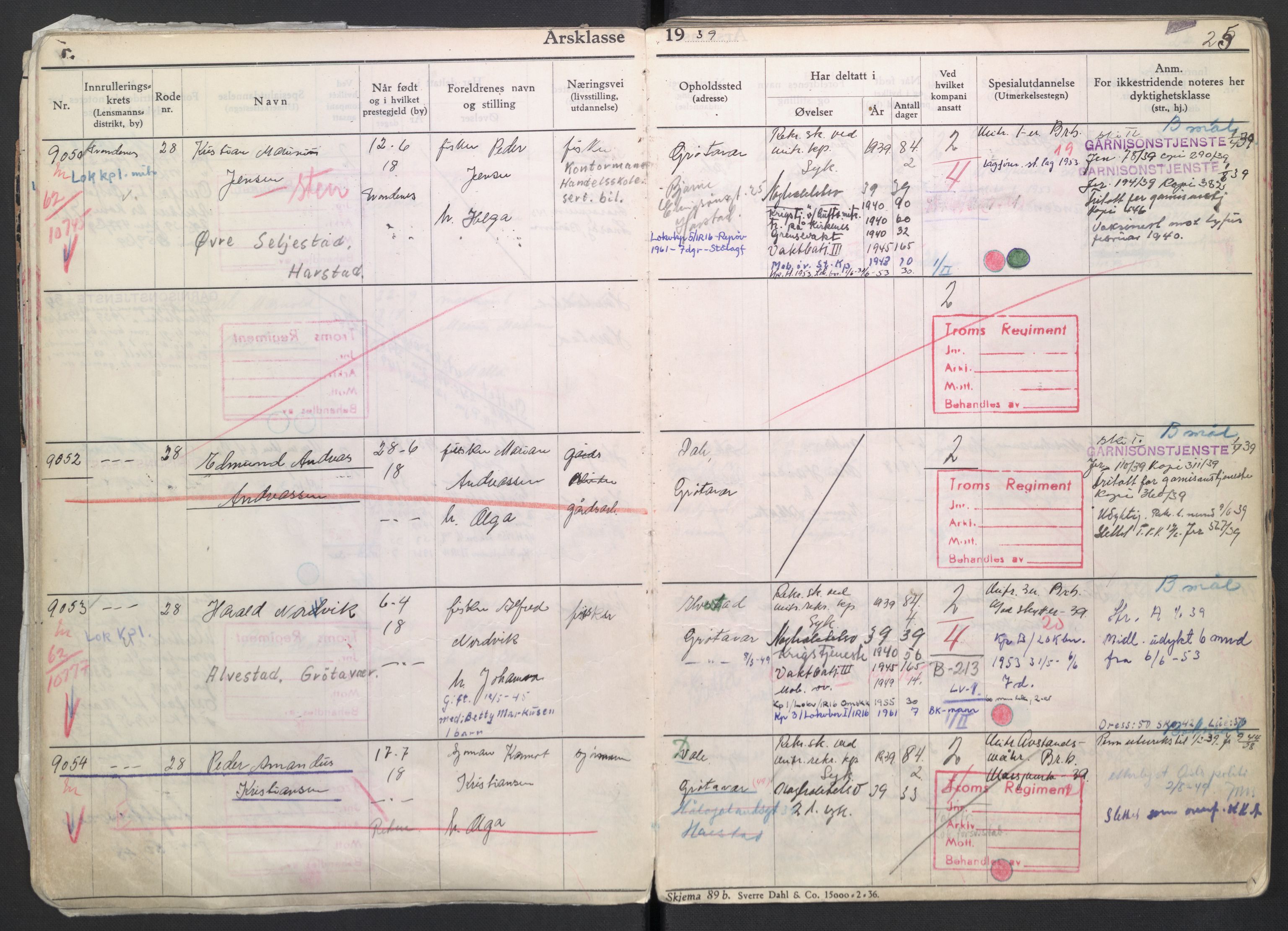 Forsvaret, Troms infanteriregiment nr. 16, AV/RA-RAFA-3146/P/Pa/L0007/0004: Ruller / Rulle for regimentets menige mannskaper, årsklasse 1939, 1939, s. 25