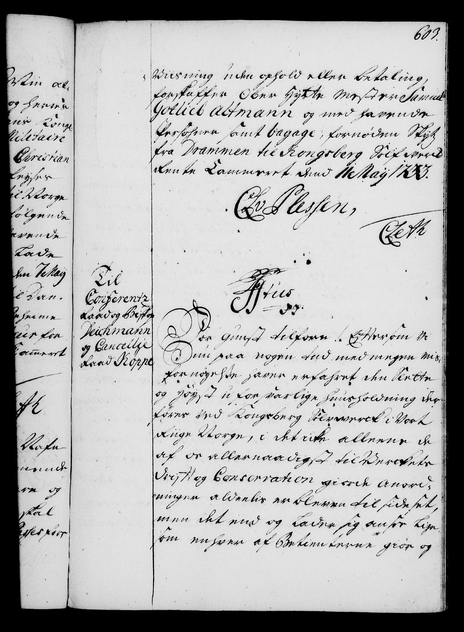 Rentekammeret, Kammerkanselliet, RA/EA-3111/G/Gg/Gga/L0003: Norsk ekspedisjonsprotokoll med register (merket RK 53.3), 1727-1734, s. 603