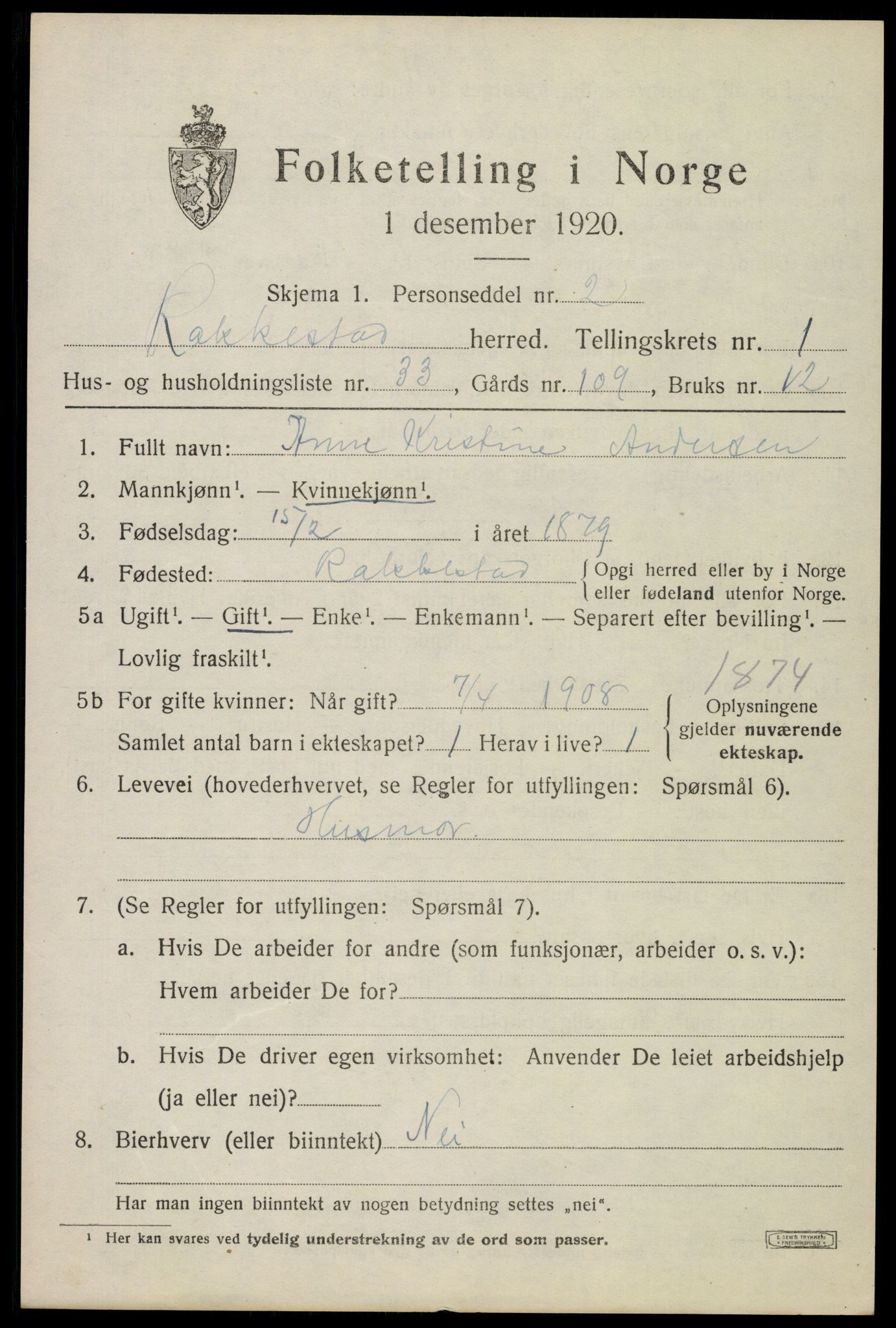 SAO, Folketelling 1920 for 0128 Rakkestad herred, 1920, s. 2043