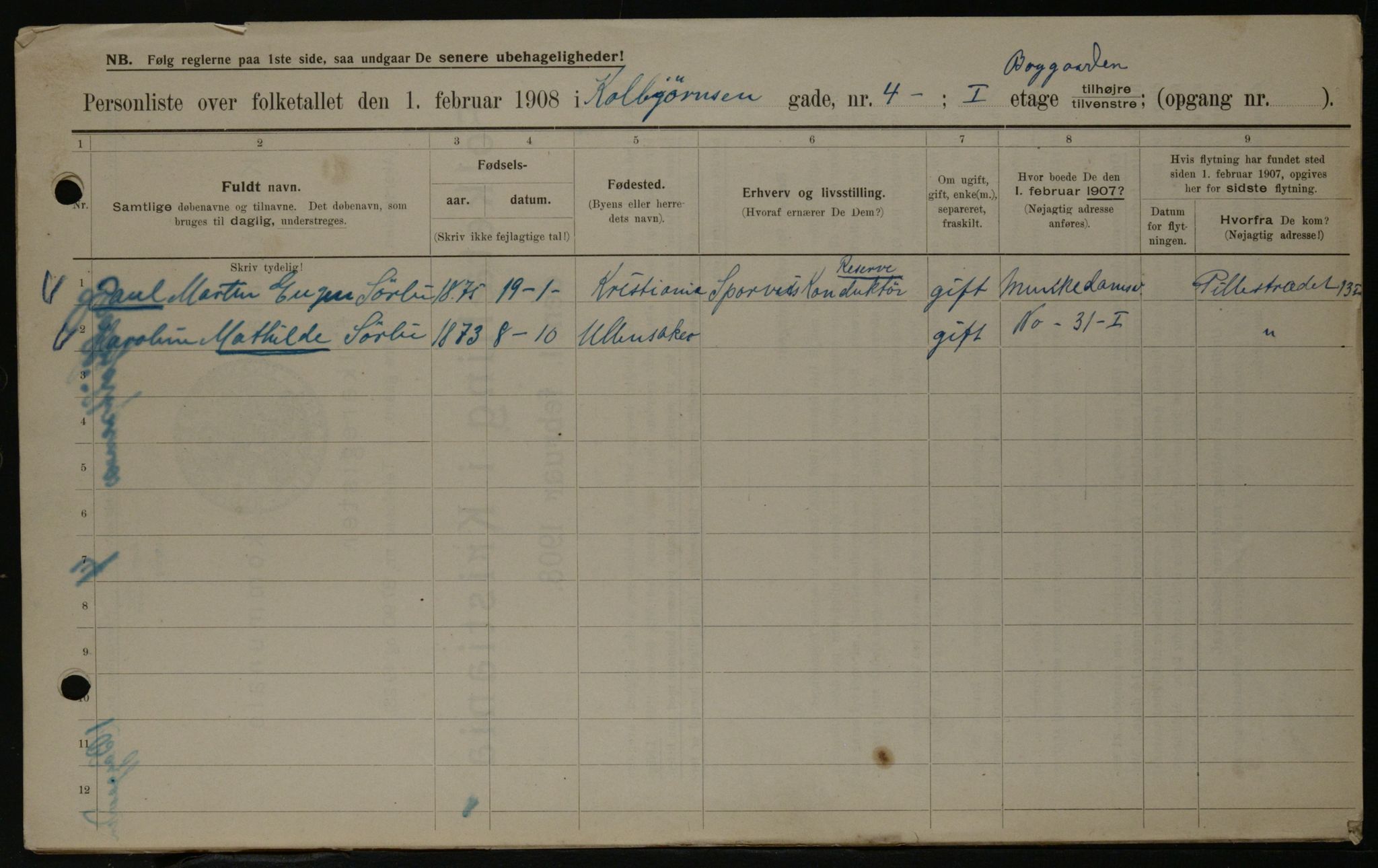 OBA, Kommunal folketelling 1.2.1908 for Kristiania kjøpstad, 1908, s. 12091