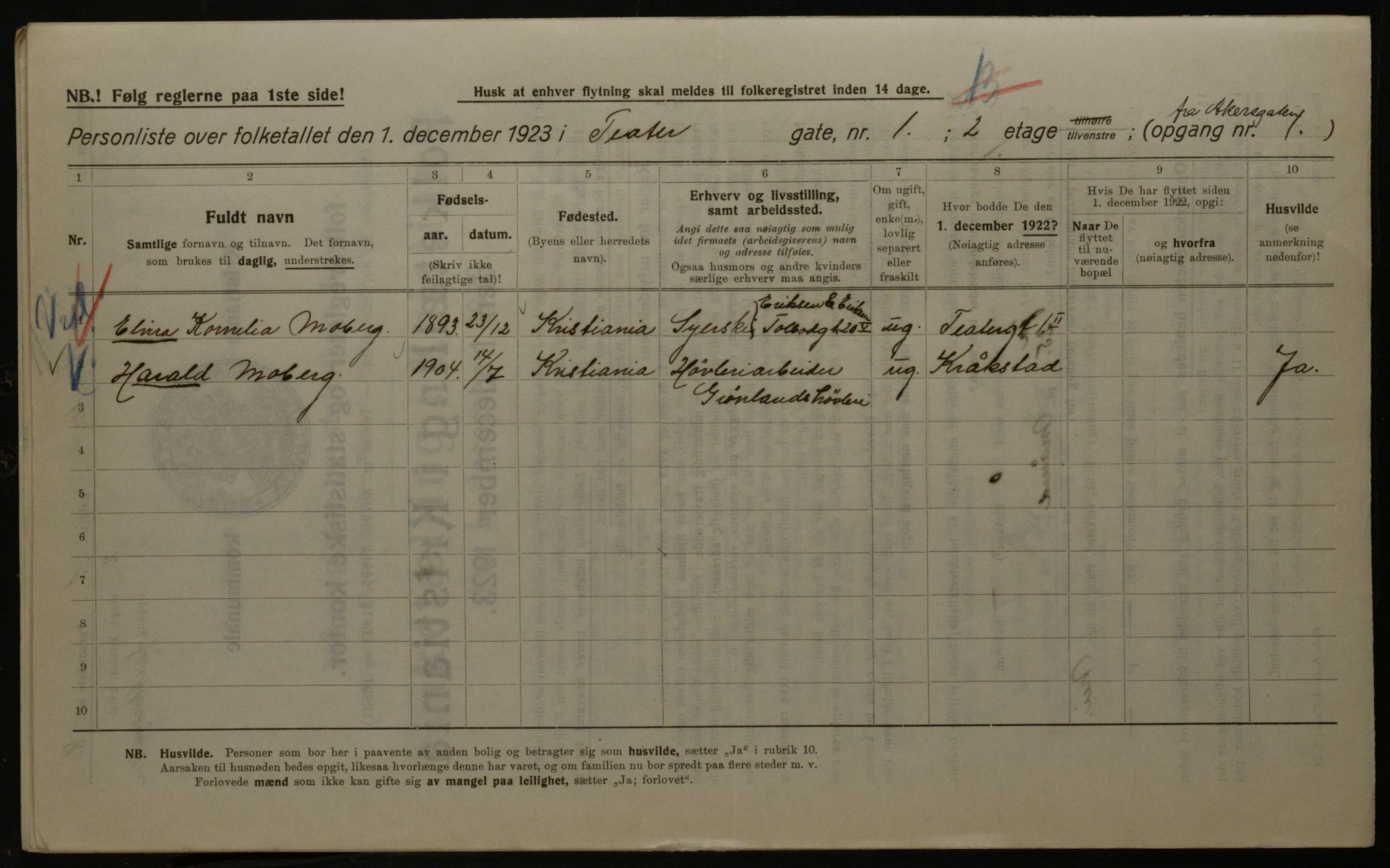 OBA, Kommunal folketelling 1.12.1923 for Kristiania, 1923, s. 118424