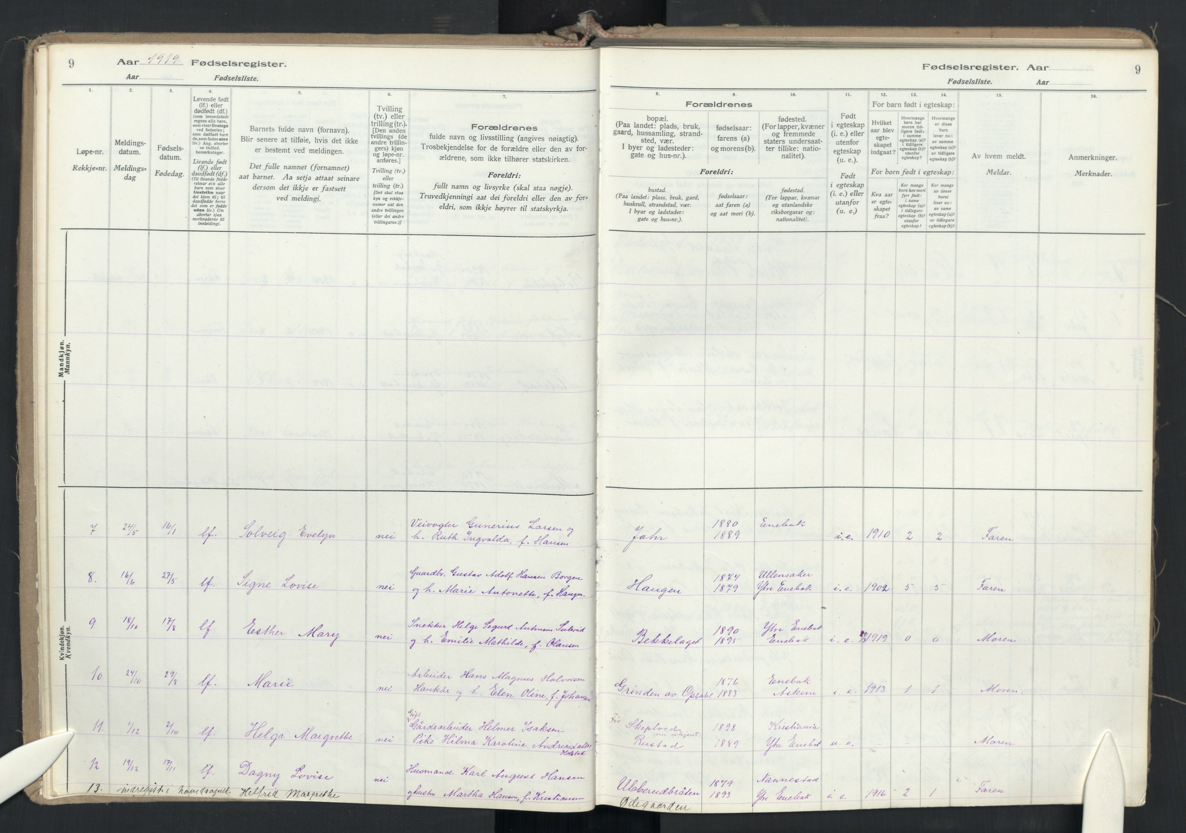 Enebakk prestekontor Kirkebøker, AV/SAO-A-10171c/J/Jb/L0001: Fødselsregister nr. II 1, 1916-1980, s. 9