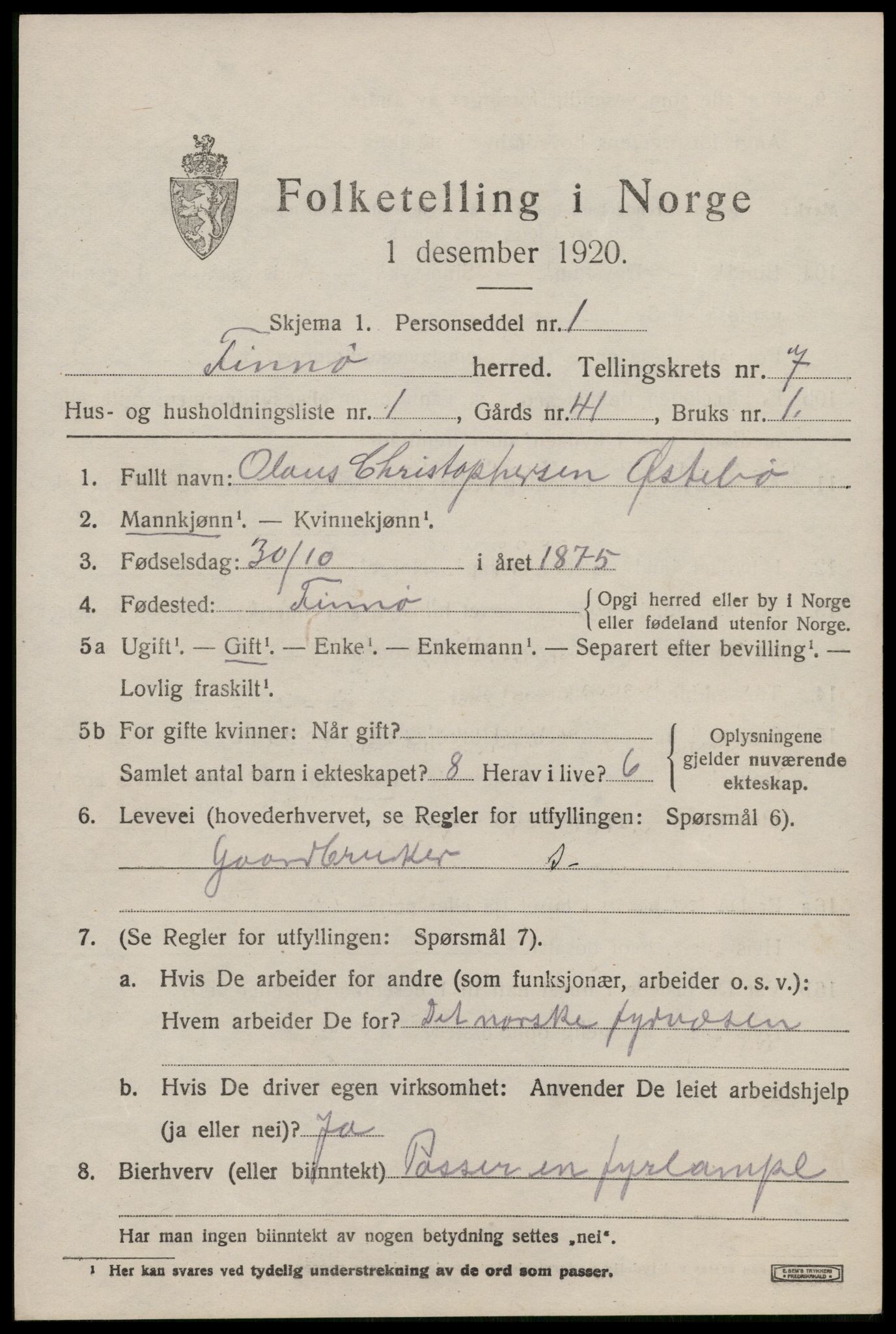 SAST, Folketelling 1920 for 1141 Finnøy herred, 1920, s. 3530