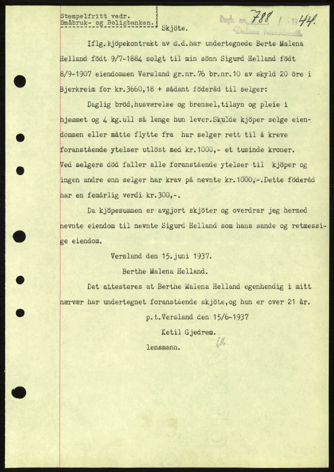 Dalane sorenskriveri, SAST/A-100309/02/G/Gb/L0047: Pantebok nr. A8 I, 1944-1945, Dagboknr: 788/1944