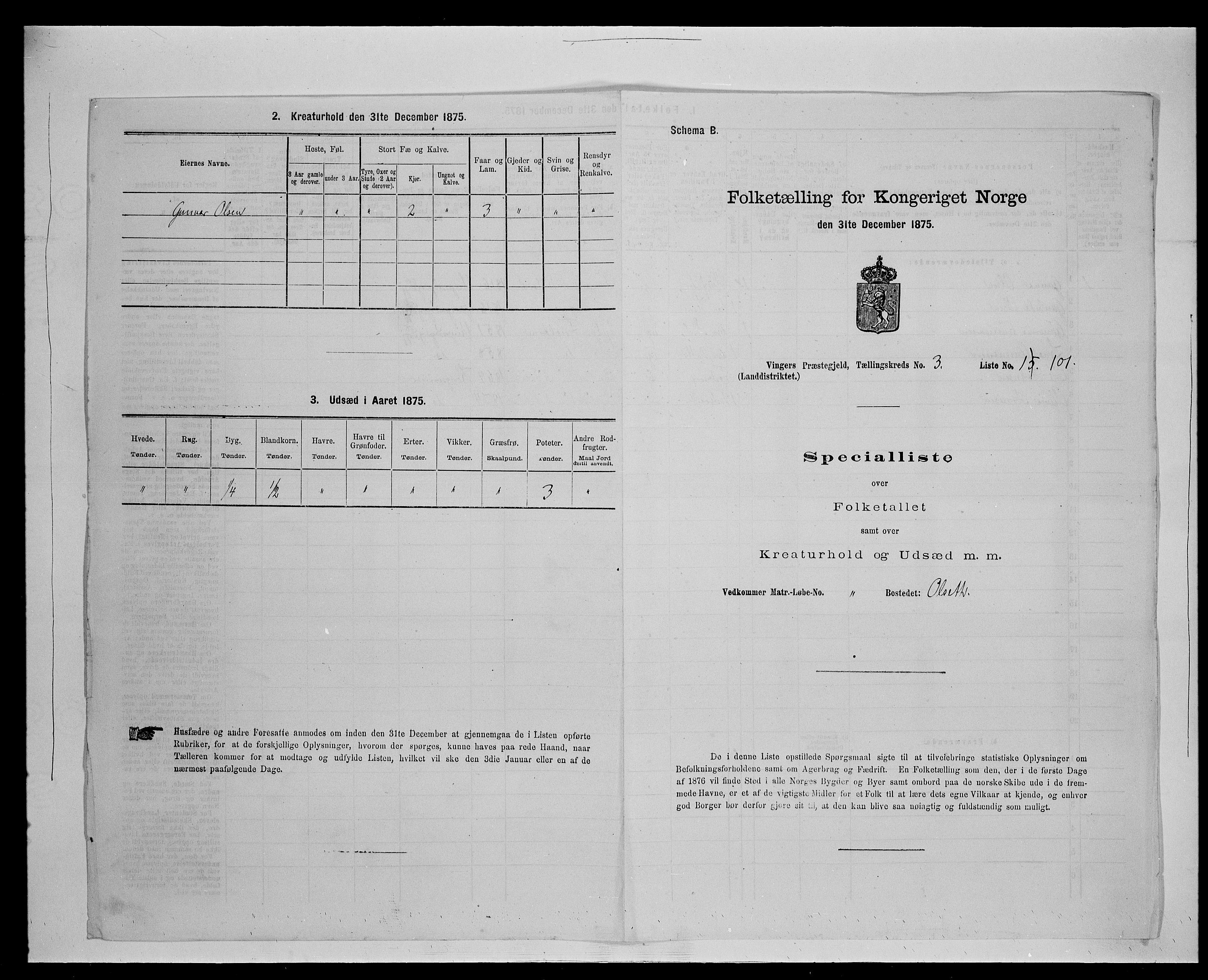 SAH, Folketelling 1875 for 0421L Vinger prestegjeld, Vinger sokn og Austmarka sokn, 1875, s. 595