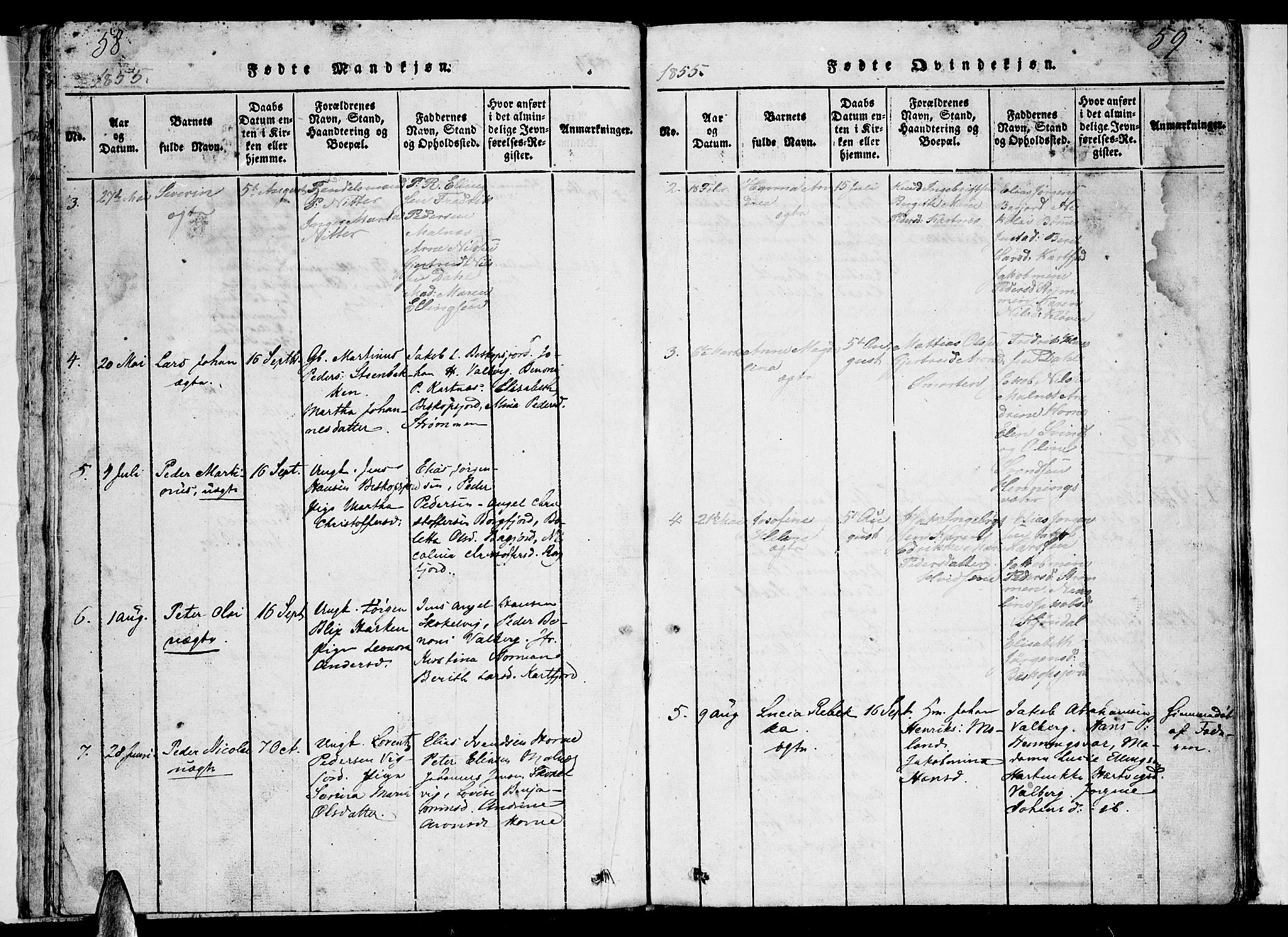 Ministerialprotokoller, klokkerbøker og fødselsregistre - Nordland, SAT/A-1459/884/L1195: Klokkerbok nr. 884C01, 1837-1867, s. 58-59