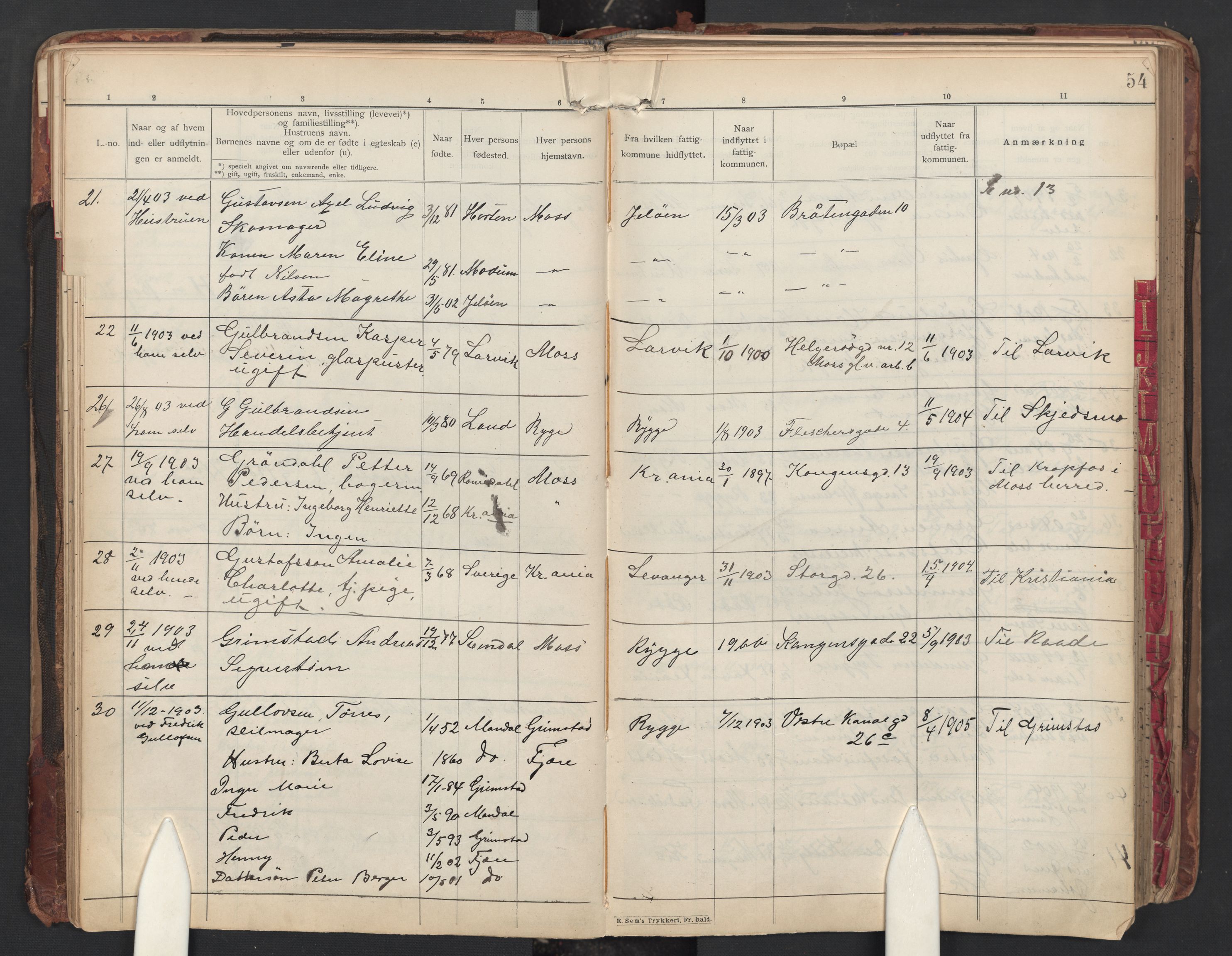 Moss folkeregister, AV/SAO-A-10020/J/L0001: Inn- og utflyttede i Moss fattigkommune, 1901-1905, s. 54