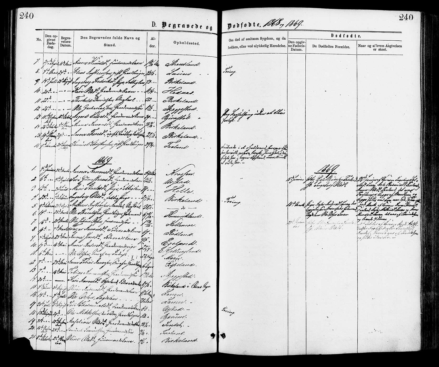 Hægebostad sokneprestkontor, SAK/1111-0024/F/Fa/Faa/L0005: Ministerialbok nr. A 5, 1864-1886, s. 240
