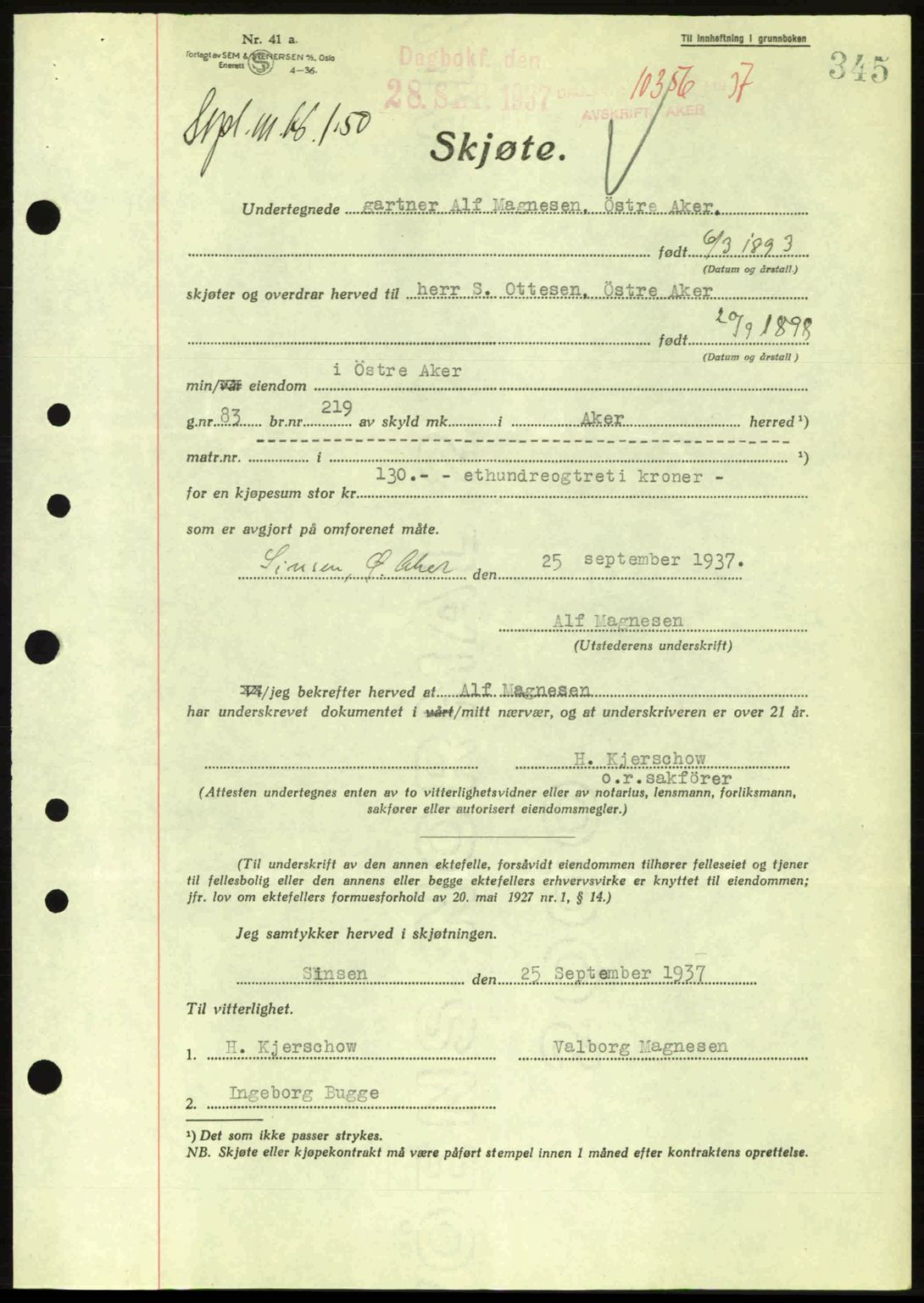 Aker herredsskriveri, SAO/A-10896/G/Gb/Gba/Gbab/L0017: Pantebok nr. A148, 1937-1937, Dagboknr: 10356/1937