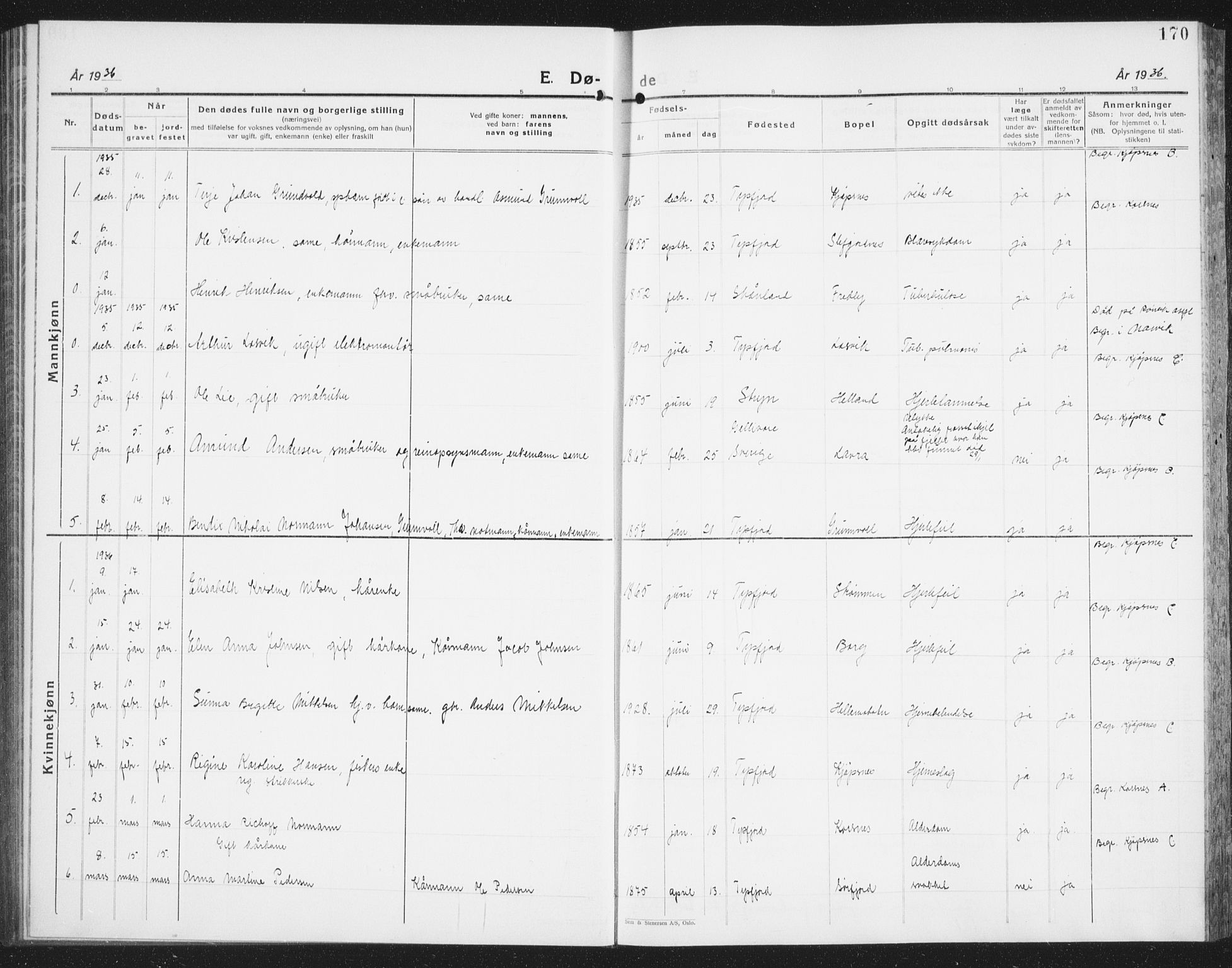 Ministerialprotokoller, klokkerbøker og fødselsregistre - Nordland, SAT/A-1459/861/L0879: Klokkerbok nr. 861C05, 1926-1939, s. 170