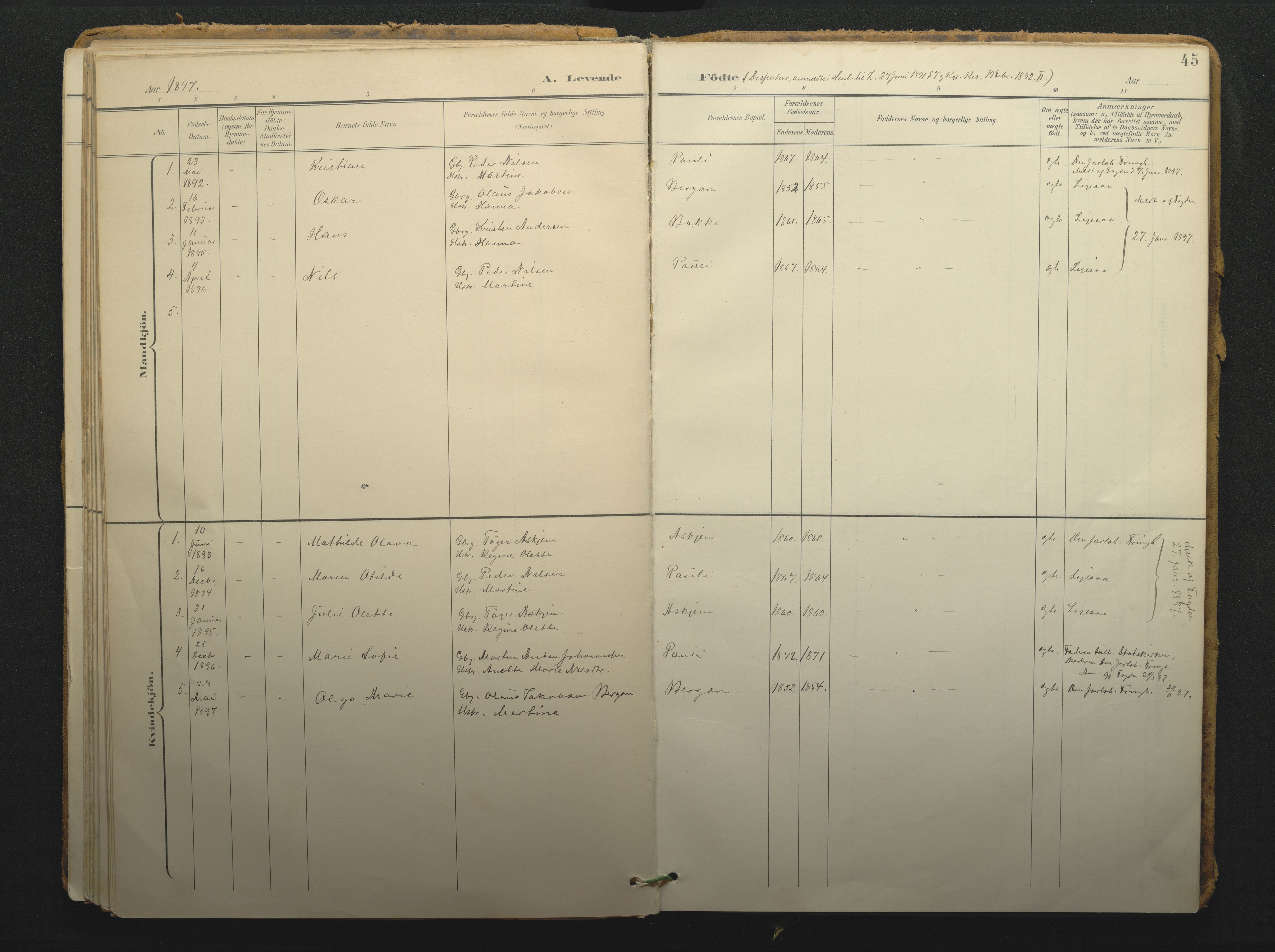 Borre kirkebøker, AV/SAKO-A-338/F/Fc/L0003: Ministerialbok nr. III 3, 1896-1919, s. 45