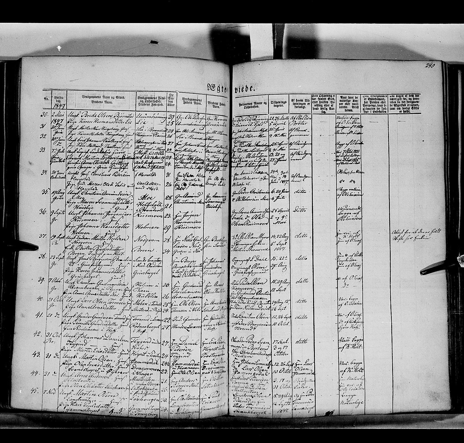 Grue prestekontor, AV/SAH-PREST-036/H/Ha/Haa/L0008: Ministerialbok nr. 8, 1847-1858, s. 240