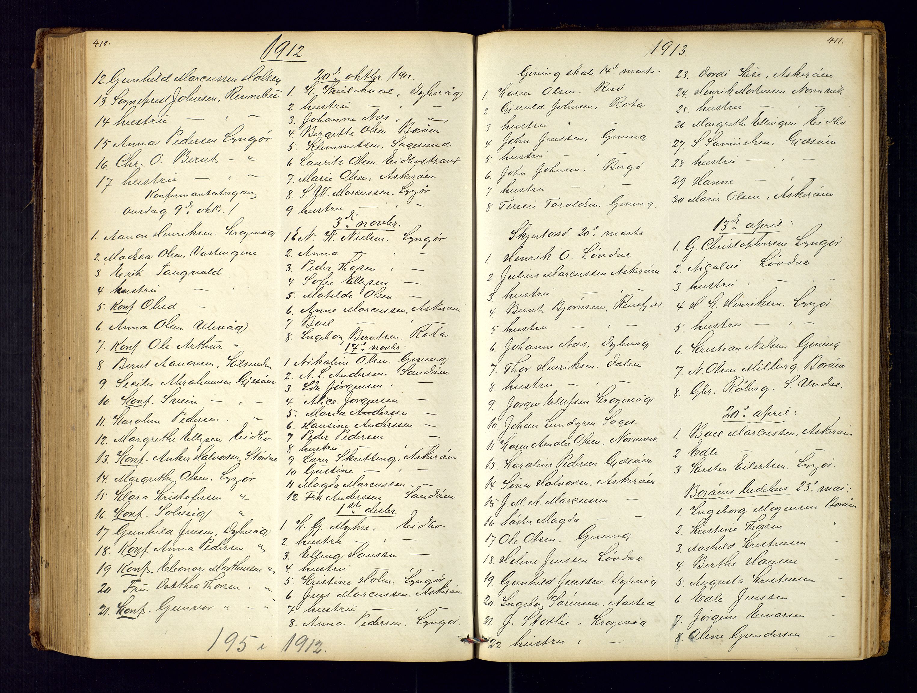 Dypvåg sokneprestkontor, AV/SAK-1111-0007/F/Fc/Fca/L0004: Kommunikantprotokoll nr. C-4, 1864-1962, s. 410-411
