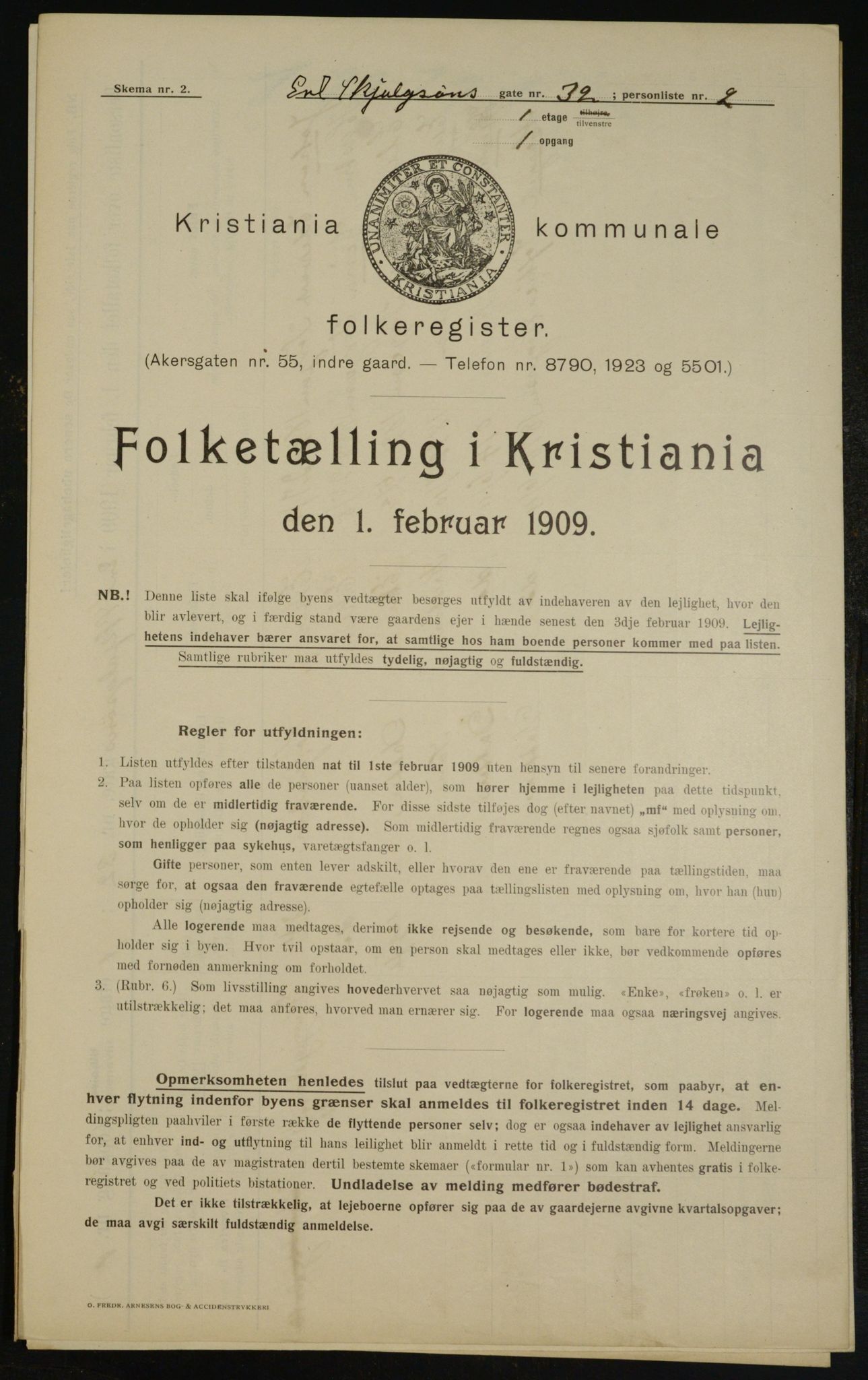 OBA, Kommunal folketelling 1.2.1909 for Kristiania kjøpstad, 1909, s. 20170